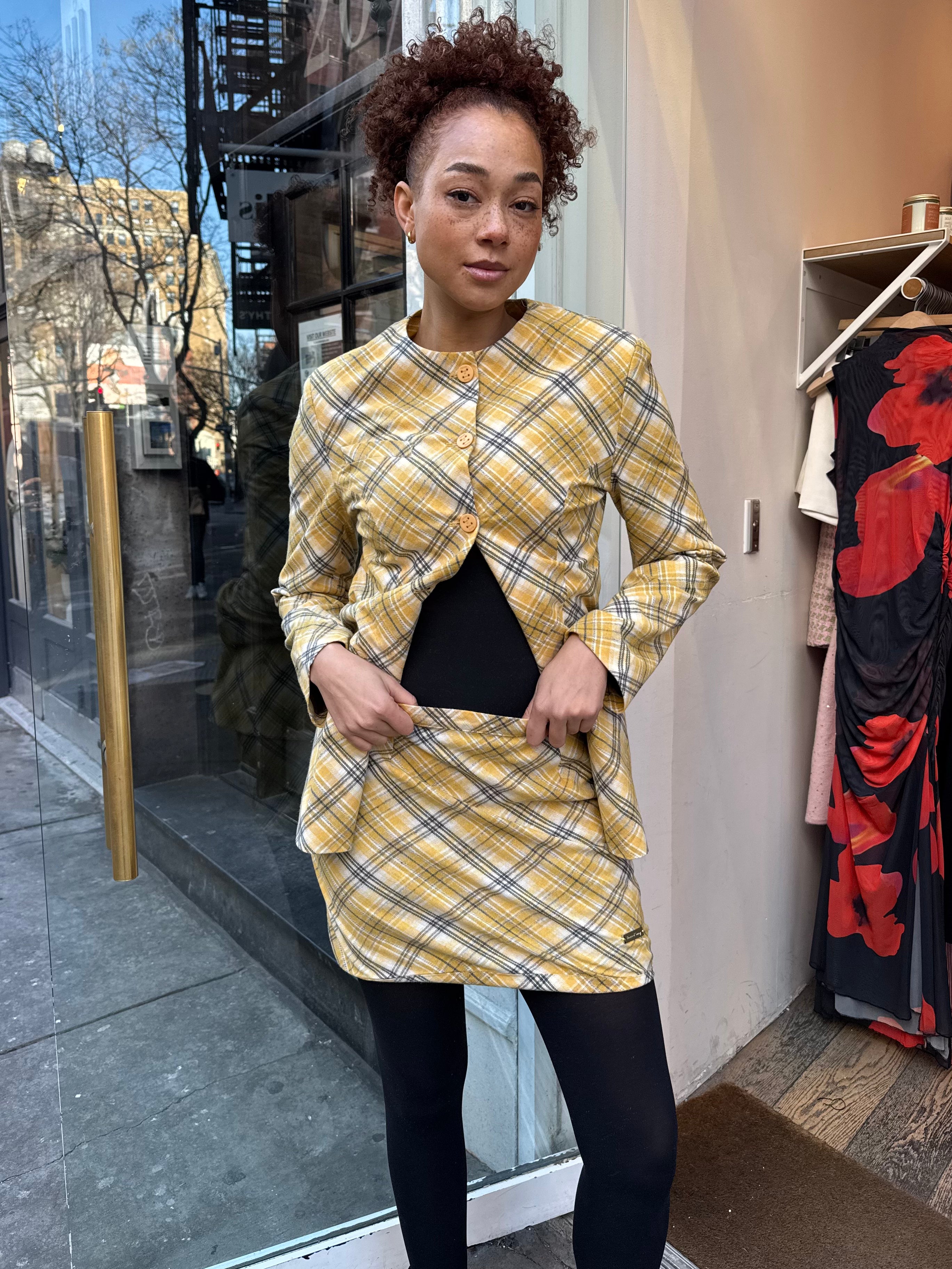 Premium Yellow Check Bias Cut Skirt - Ultimate Style Upgrade