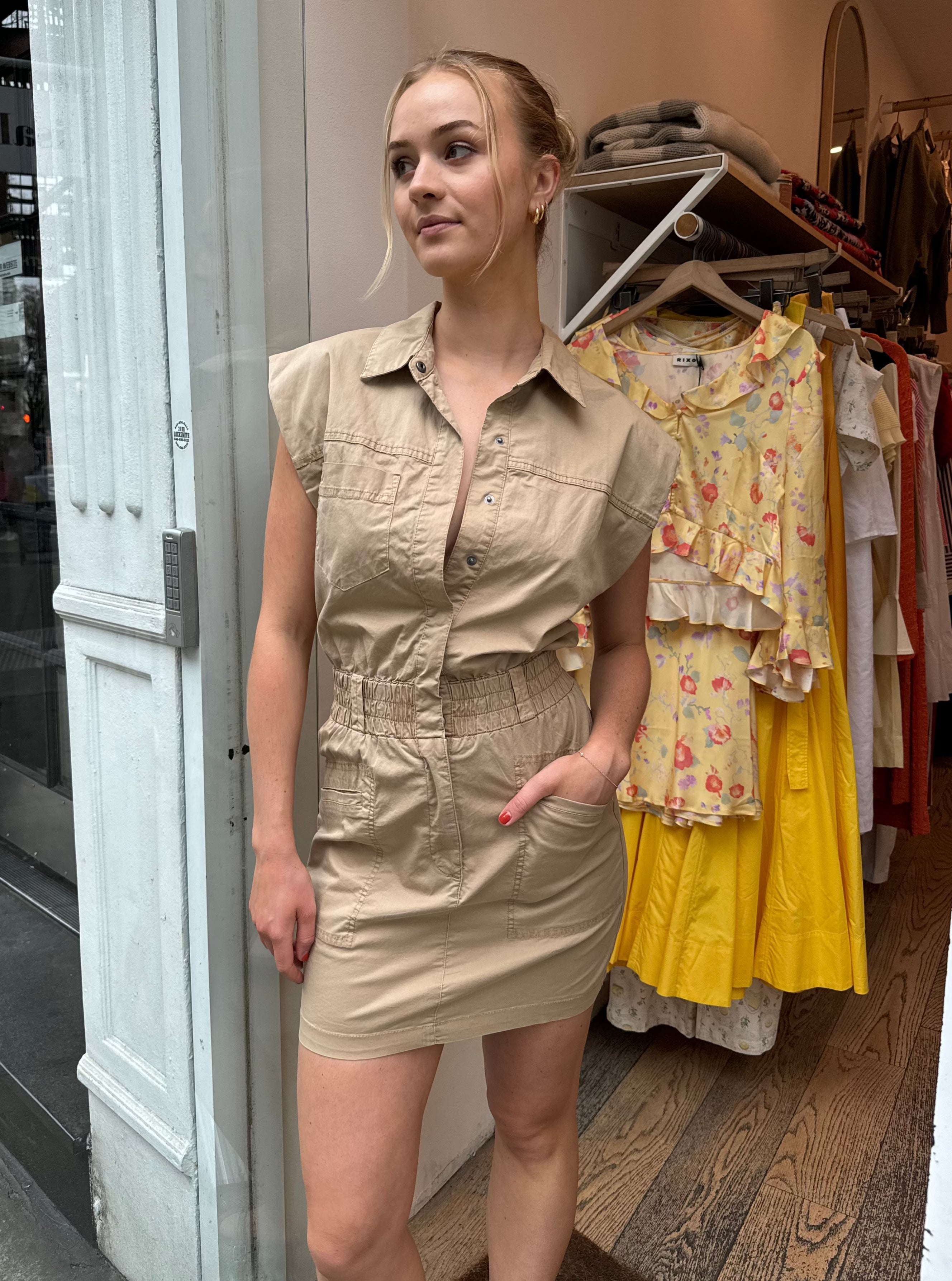 Premium Rosie Shoulder Pad Mini Dress in Coconut - Ultimate Comfort & Style