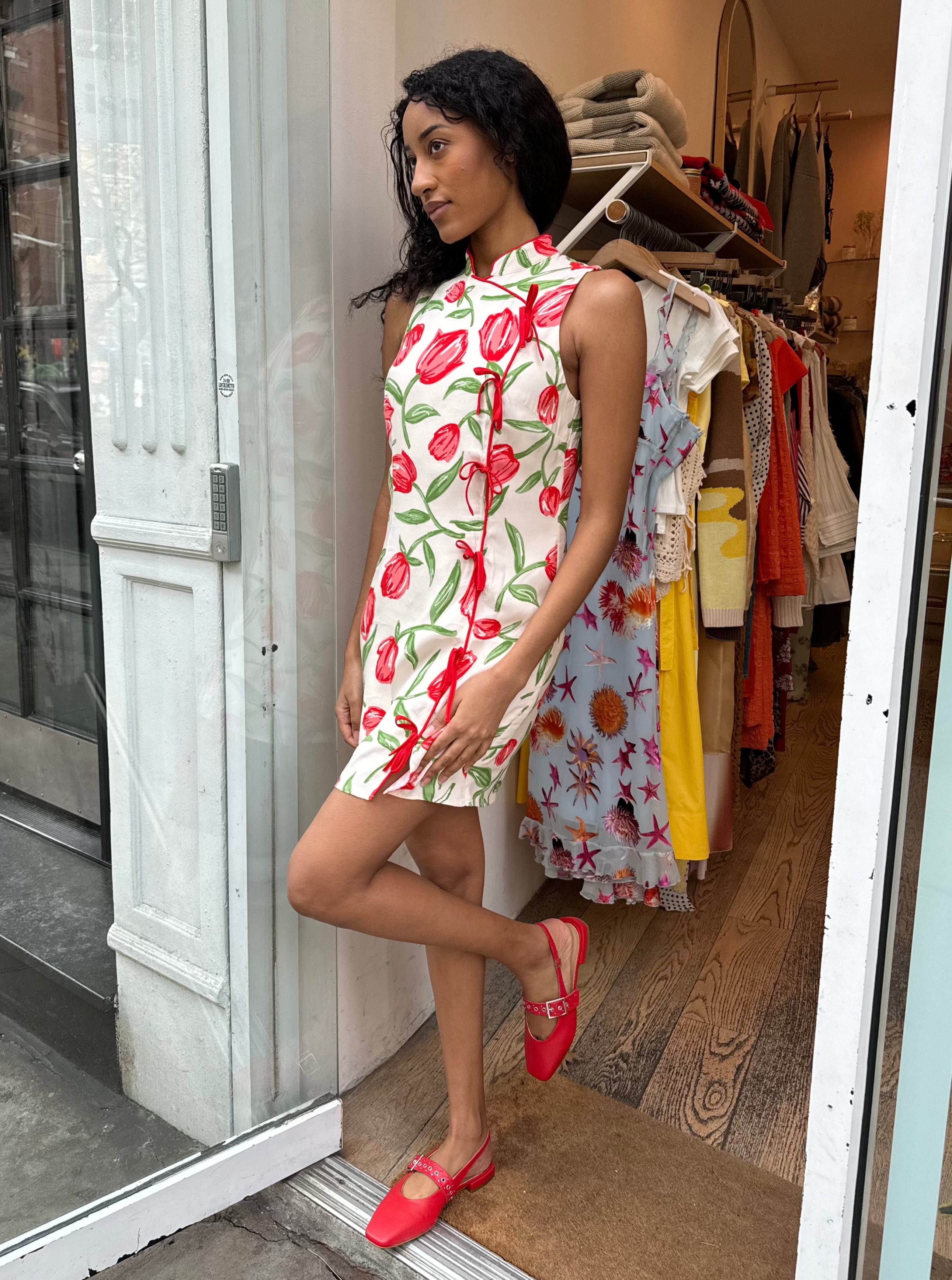 Premium Aubrey Ivory Tulip Dress - Floral Elegance