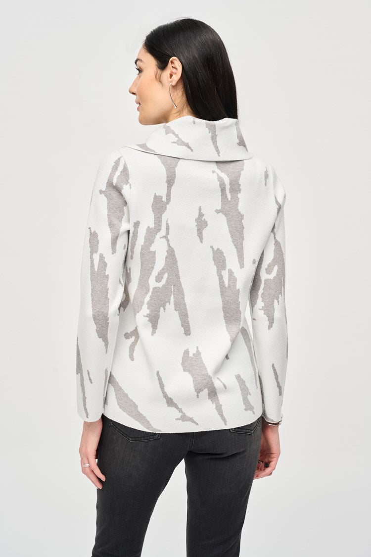 Premium Jacquard Knit Cowl Neck Sweater - Vanilla/Grey Melange