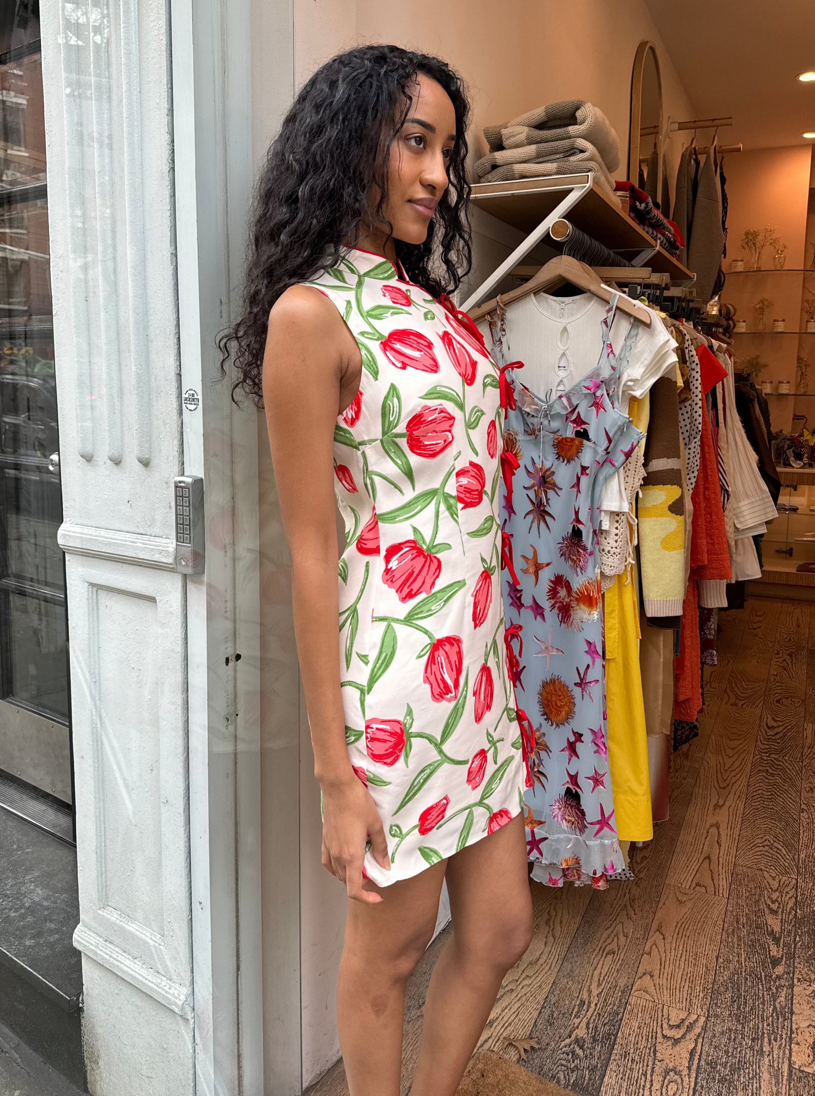 Premium Aubrey Ivory Tulip Dress - Floral Elegance