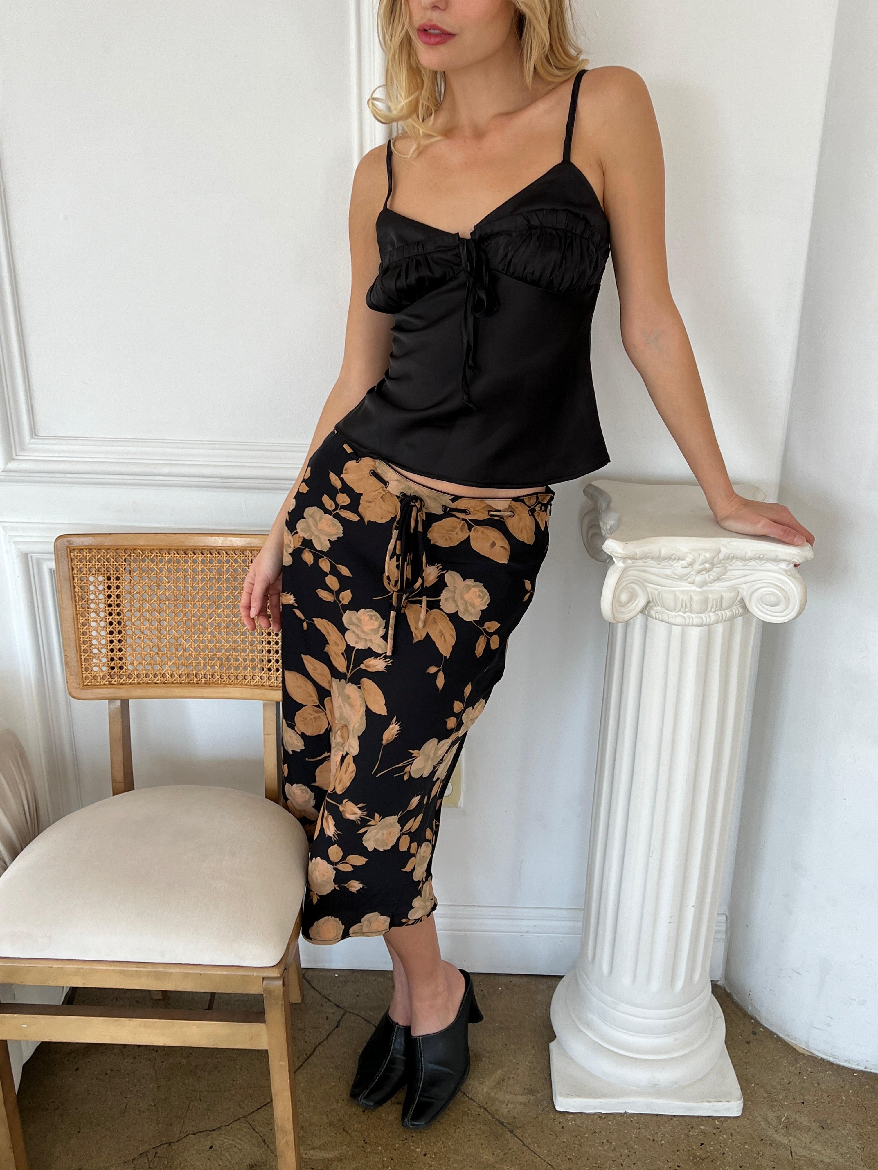 Premium Coco Maxi Skirt - Black Floral Design