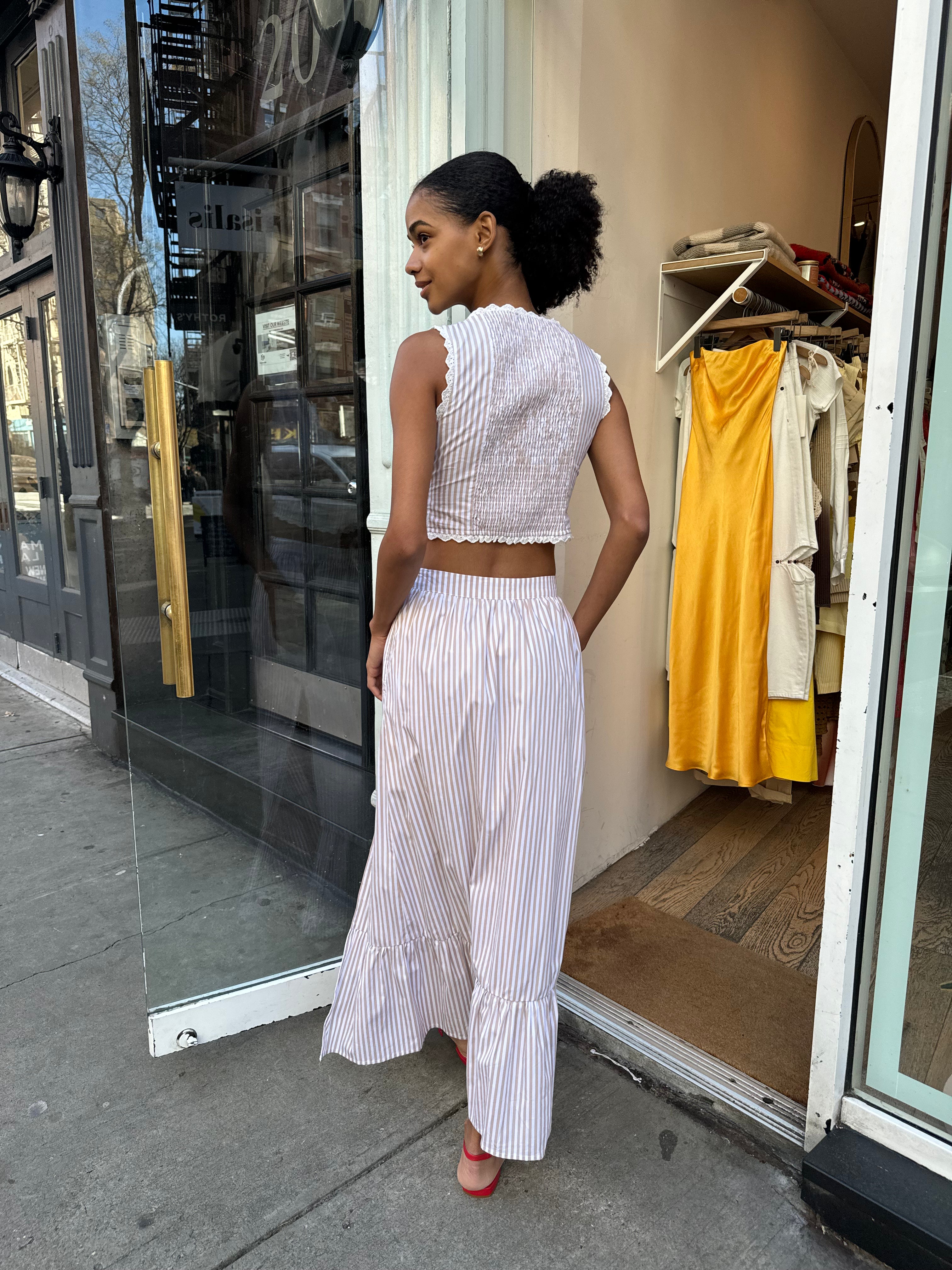 Premium Wellie Maxi Skirt - Tan Stripe | Ultimate Comfort & Style