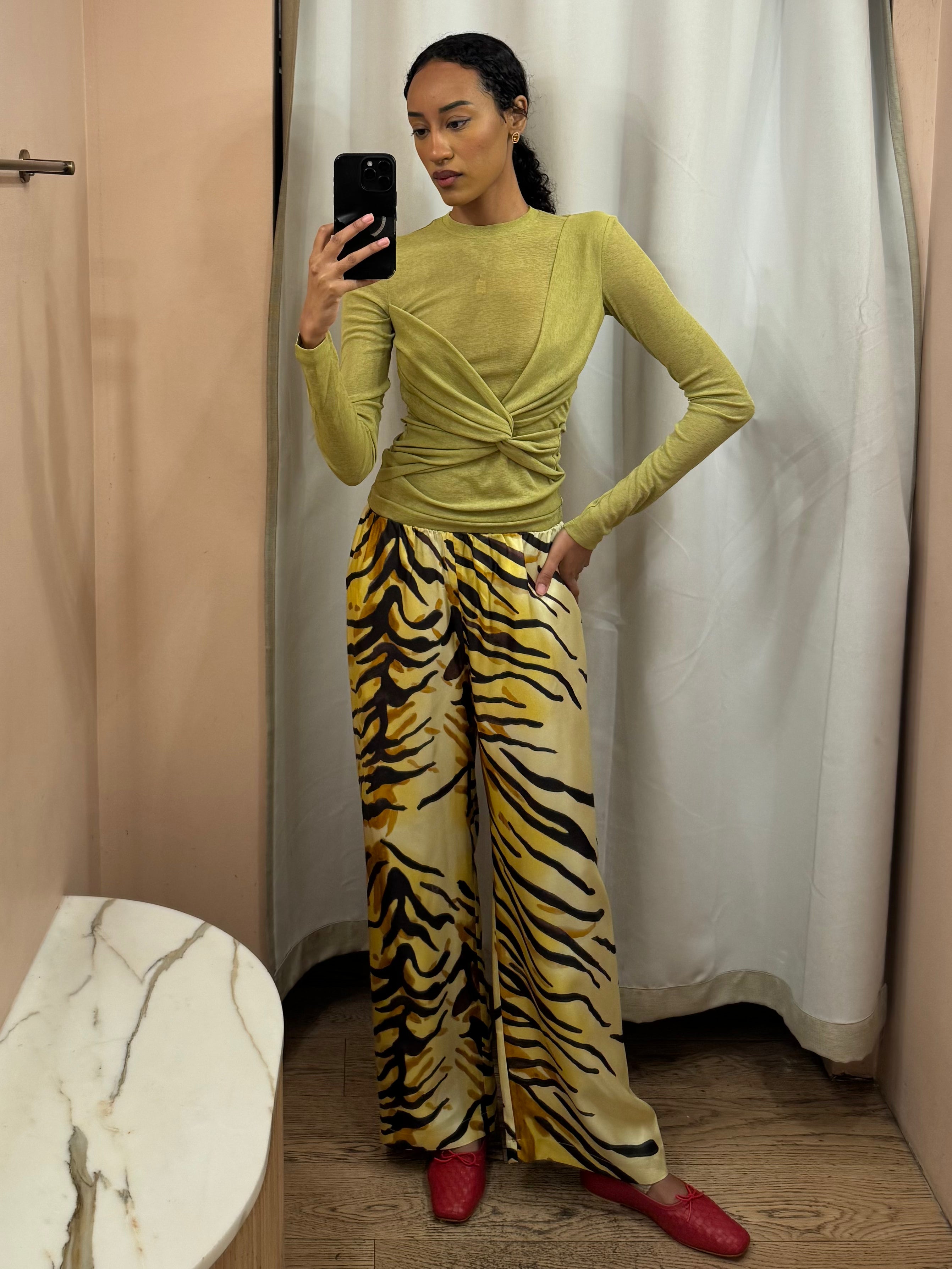 Premium Brenda Silk Trousers in Tiger Print