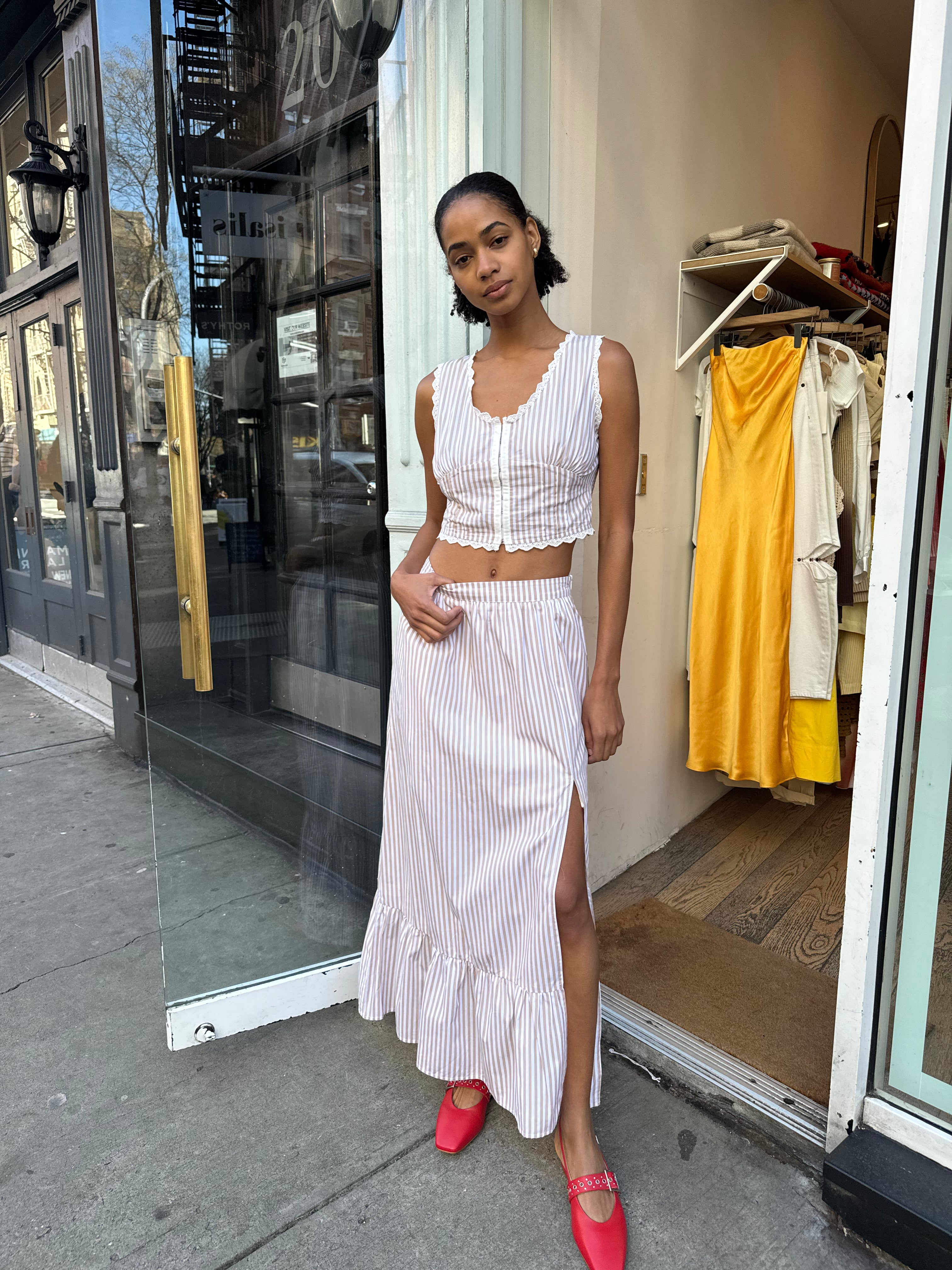Premium Wellie Maxi Skirt - Tan Stripe | Ultimate Comfort & Style