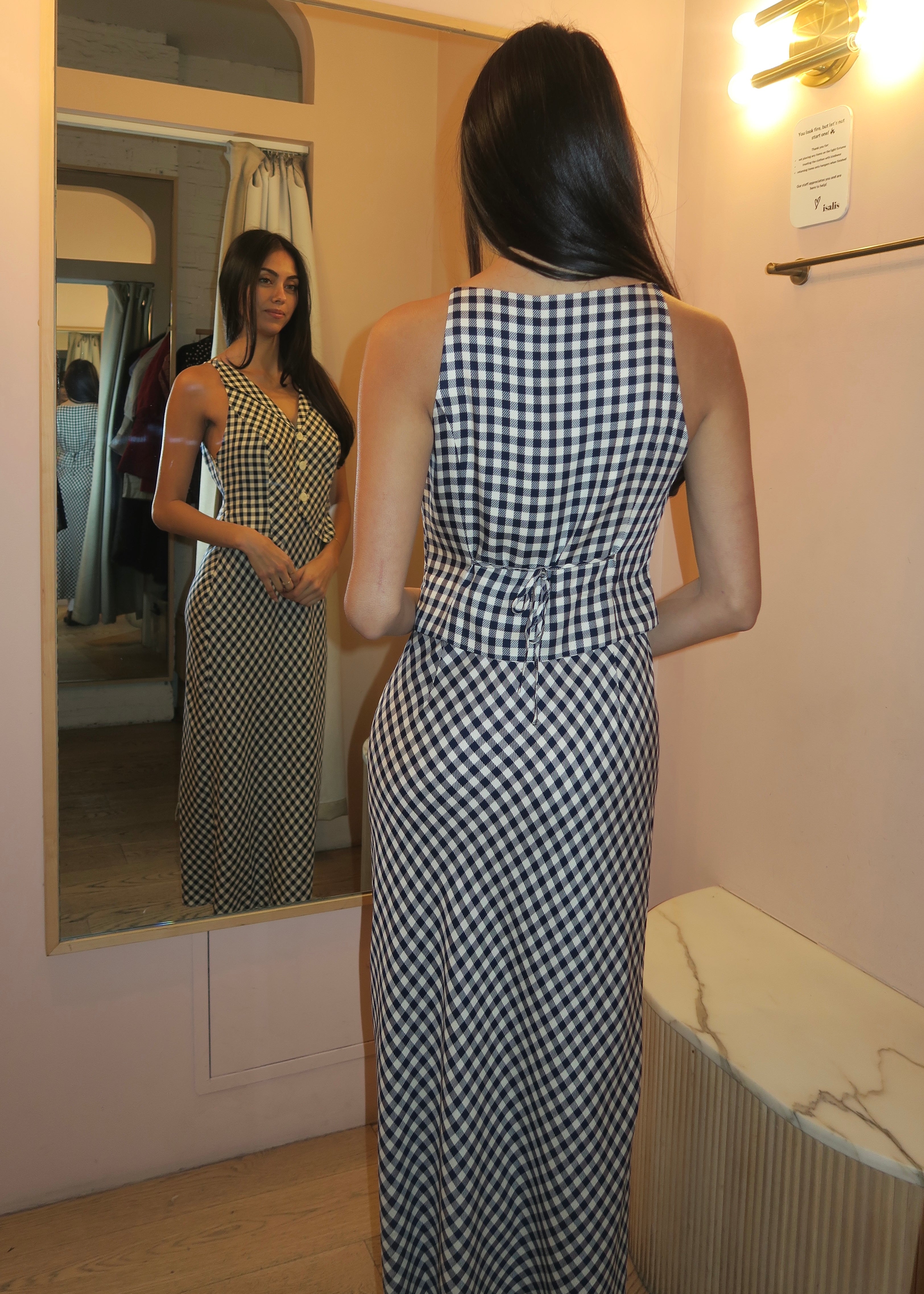 Premium Kimmy Dress: French Check Navy Elegance