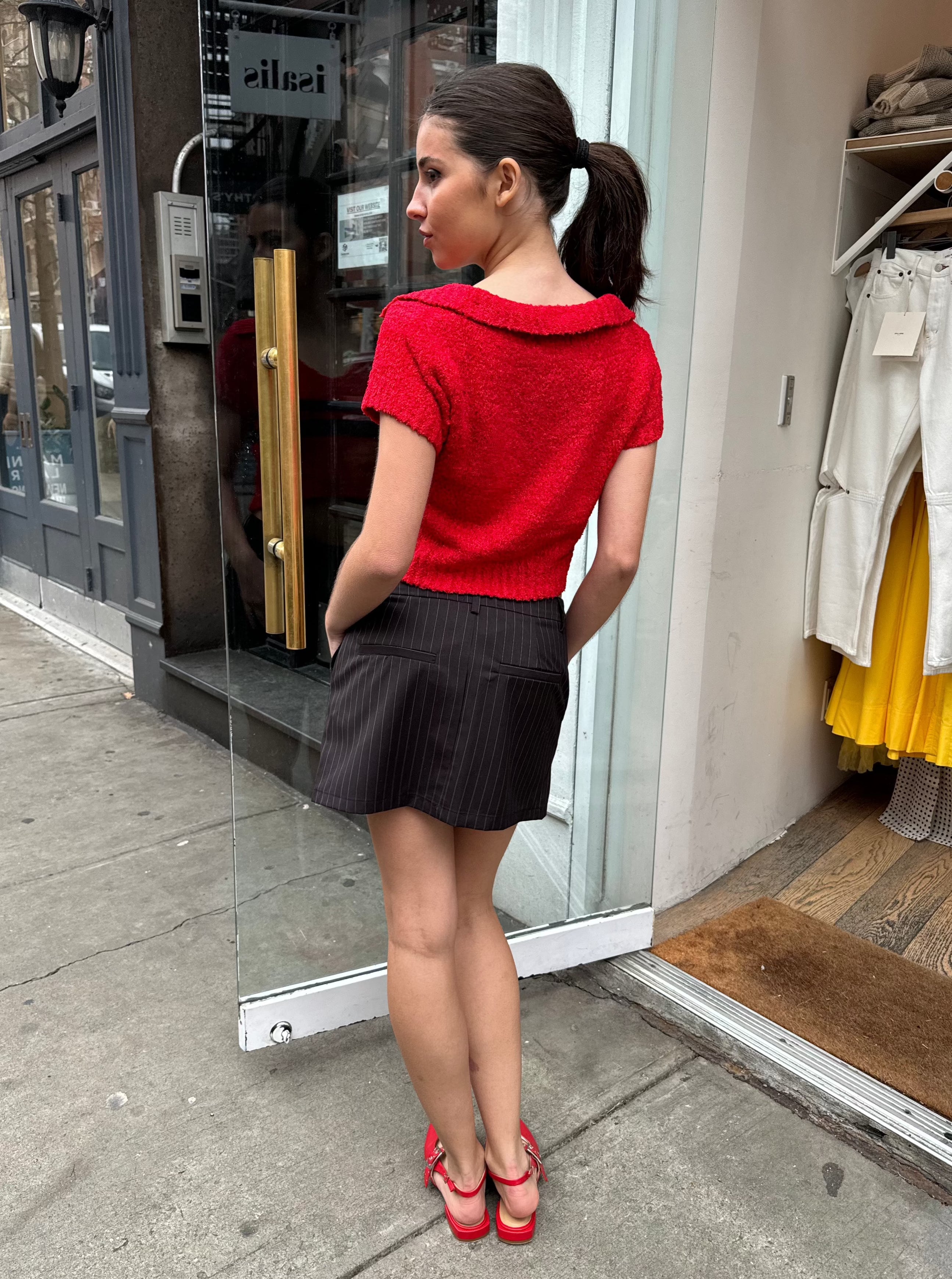 Ultimate Reese Criss Cross Mini Skirt - Black Pinstripe Edition