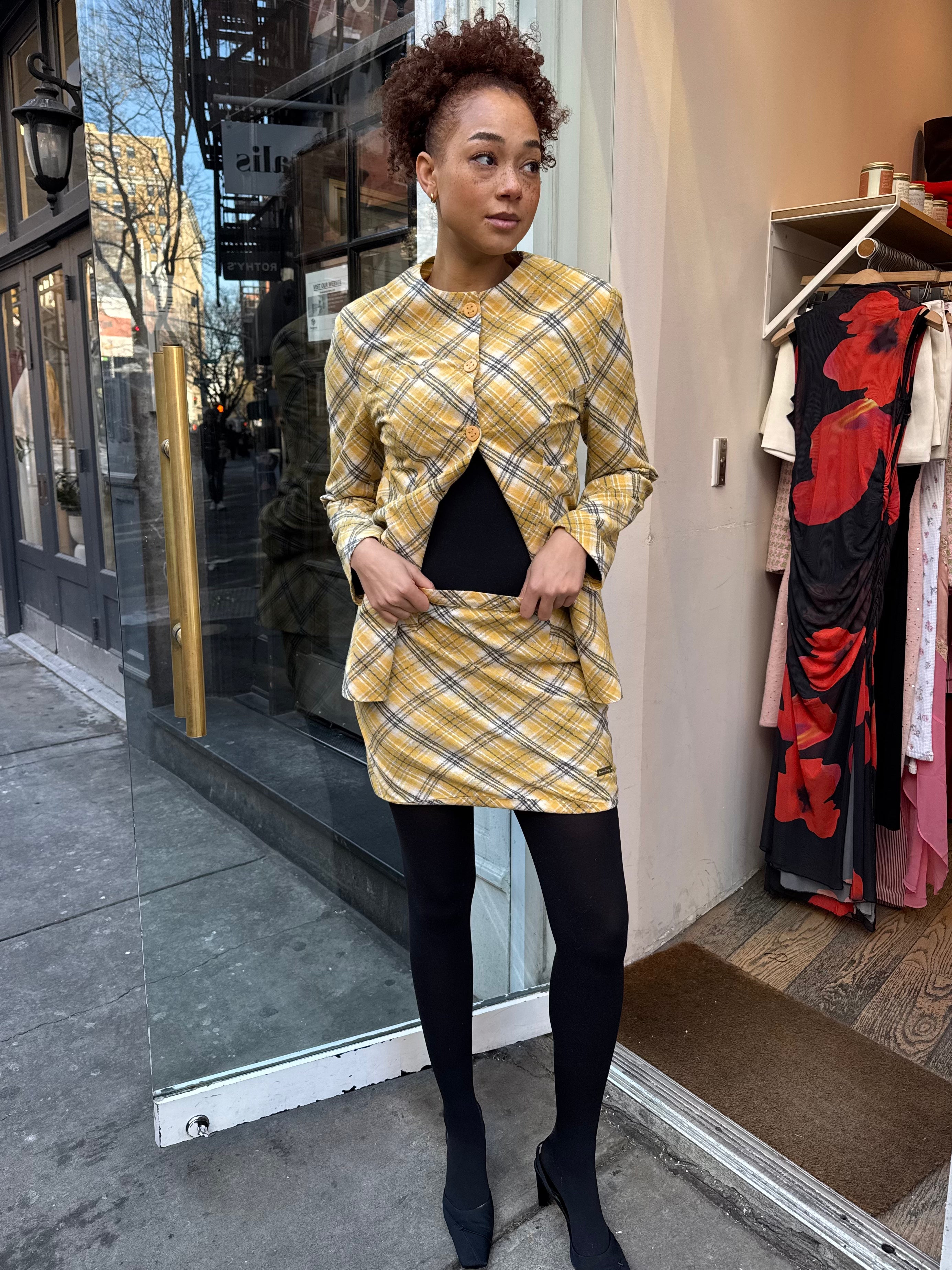 Premium Yellow Check Bias Cut Skirt - Ultimate Style Upgrade
