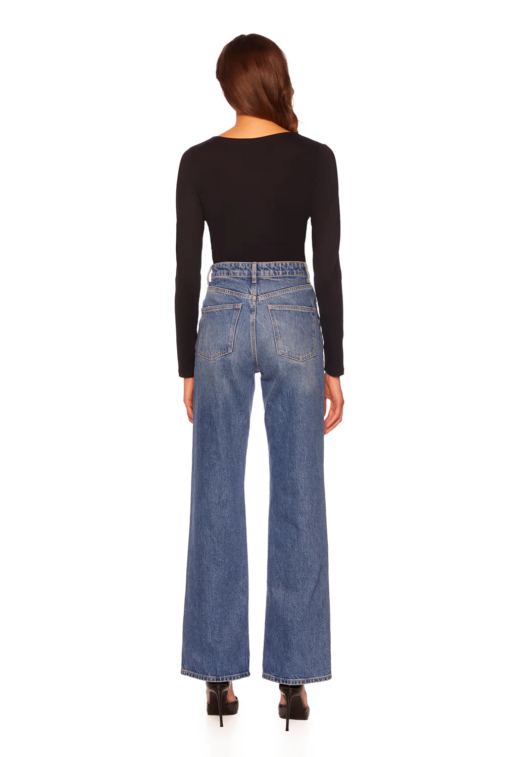 Premium Diagonal Neck Long Sleeve Top - Black
