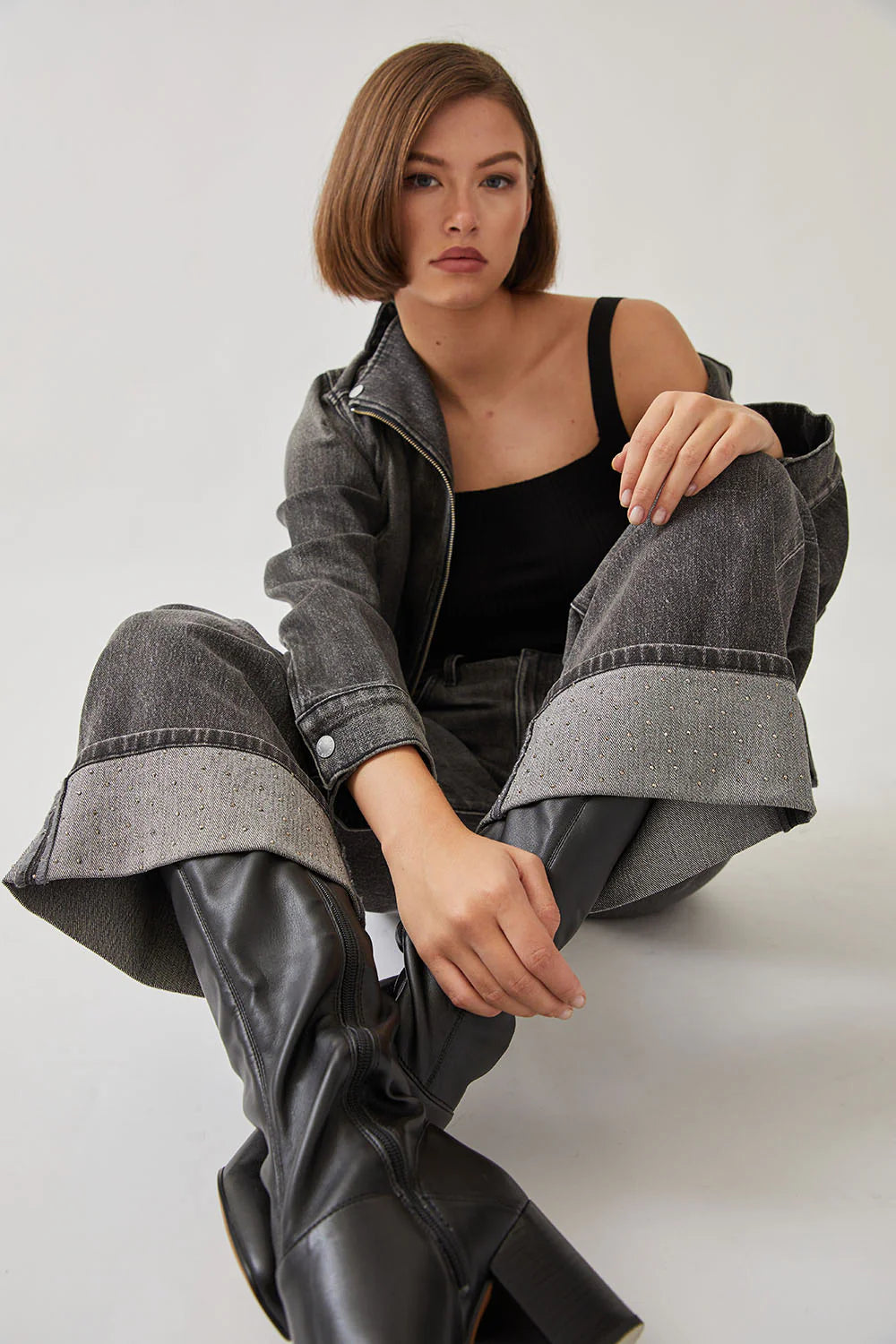 Premium Tribecca Wide Cuff Jean - Black Diamond | Retro Style & Sustainable Denim