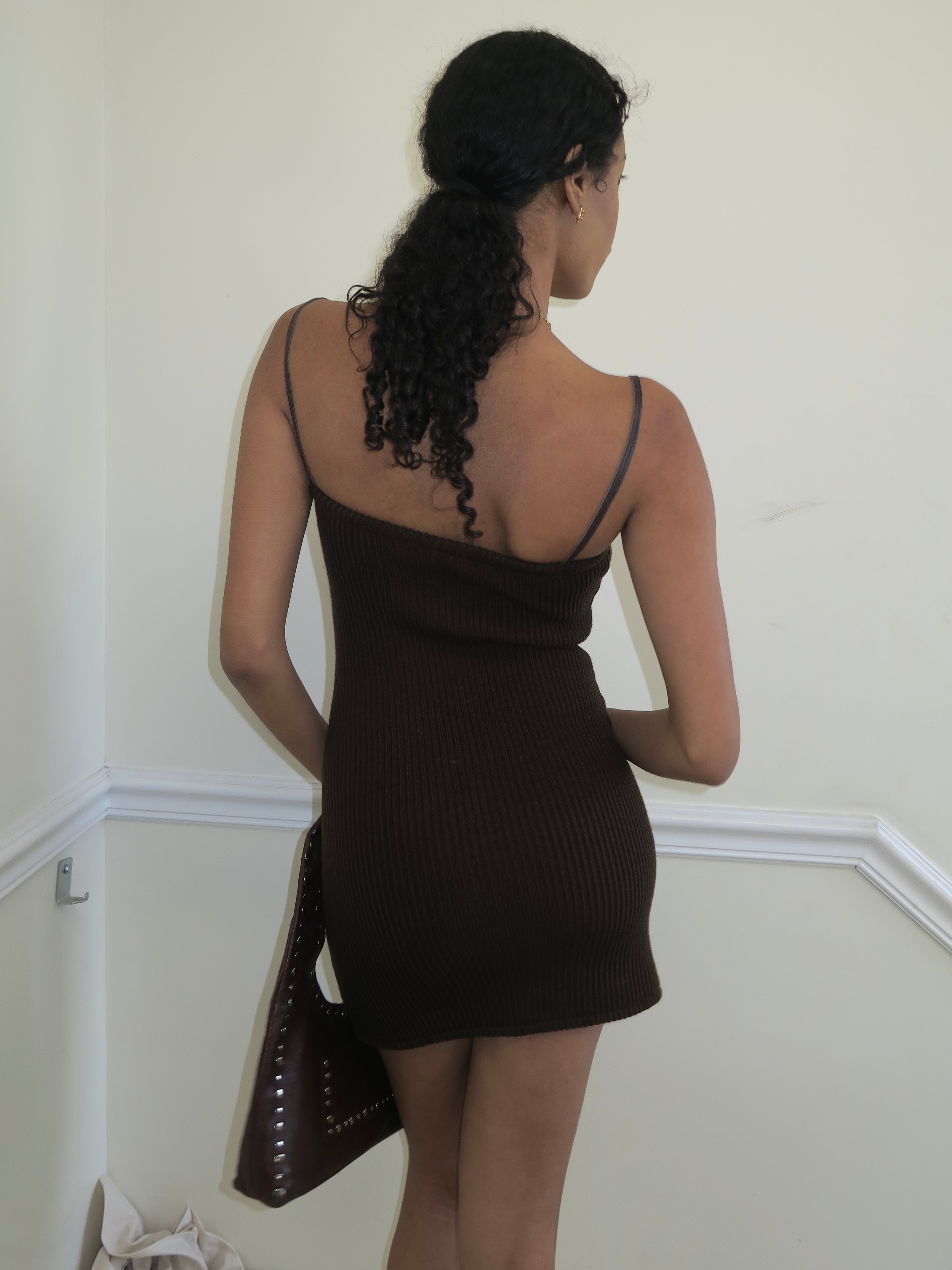 Premium Brown Leather Mini Dress