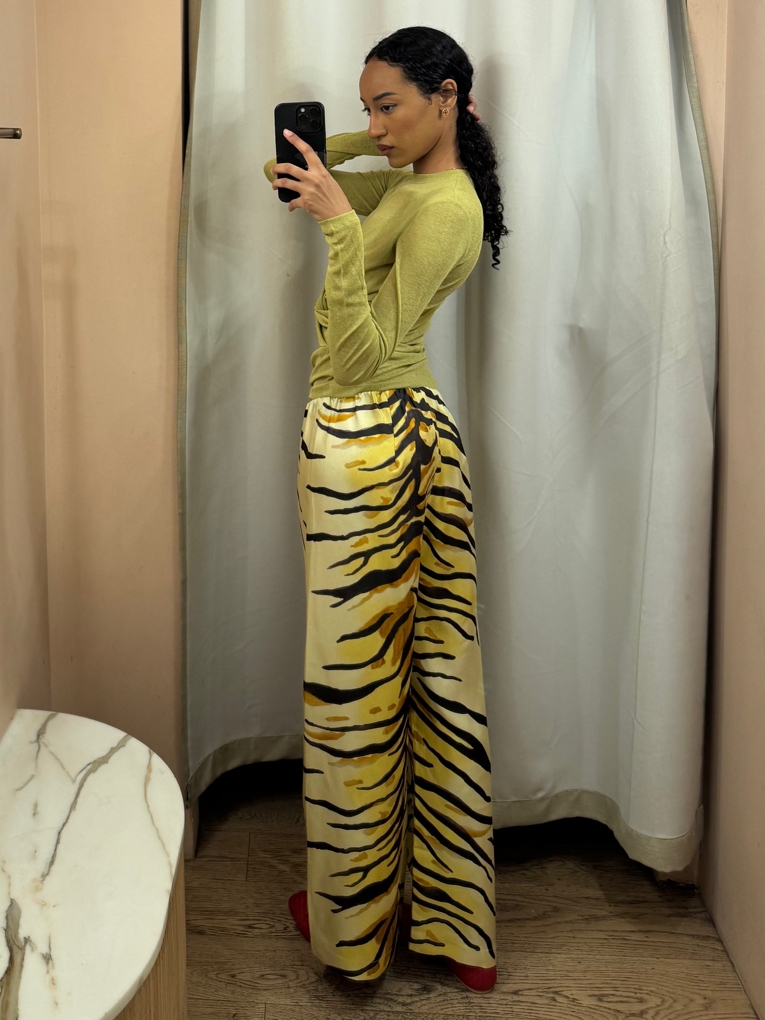 Premium Brenda Silk Trousers in Tiger Print