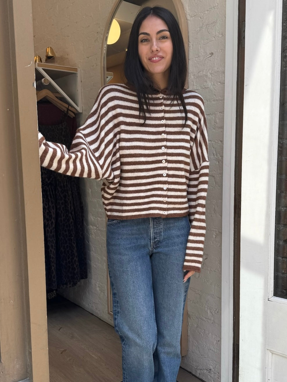Premium Pisces Striped Cardigan - Brown & Ivory