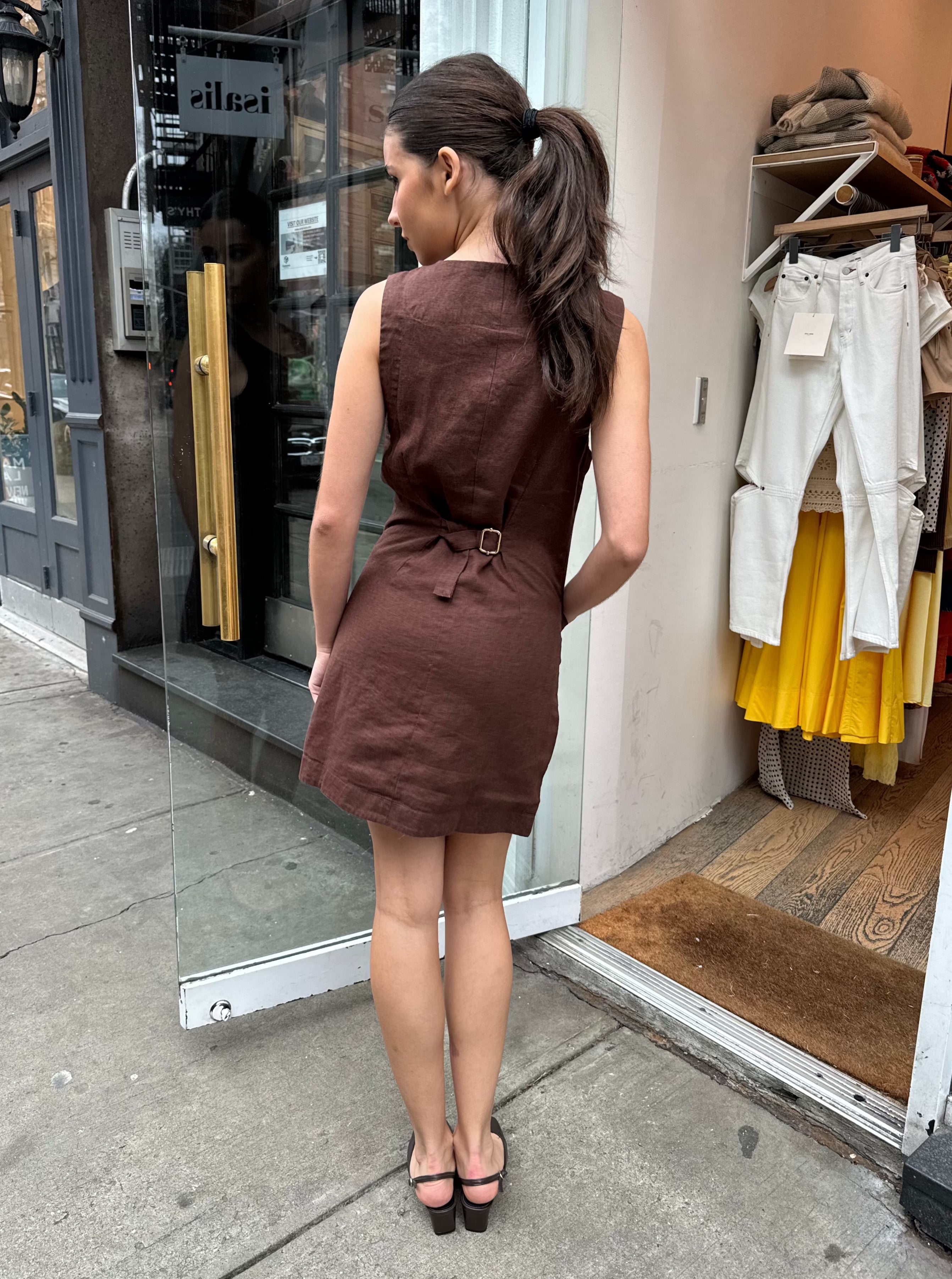 Premium Emma Button Down Mini Dress in Chocolate