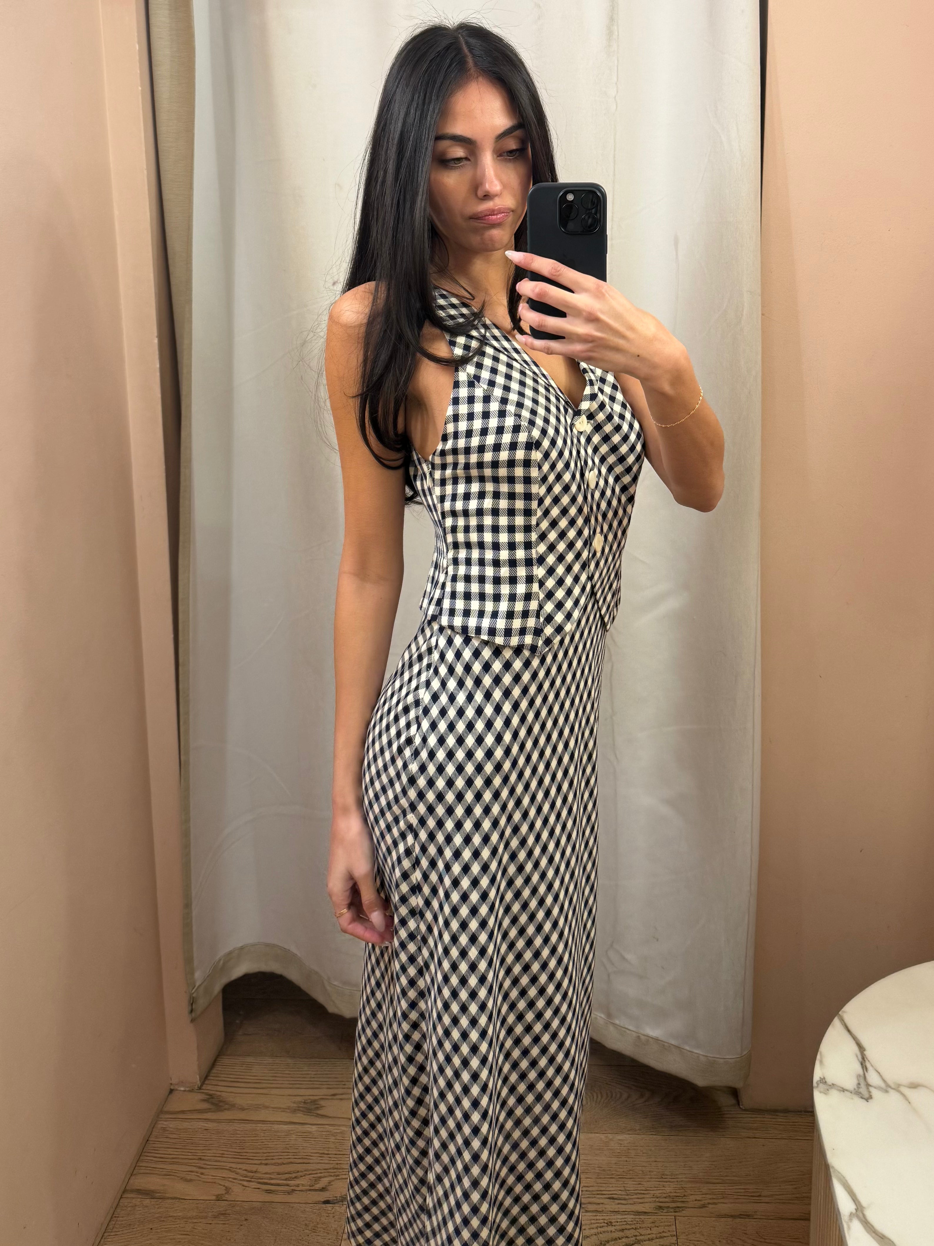 Premium Kimmy Dress: French Check Navy Elegance