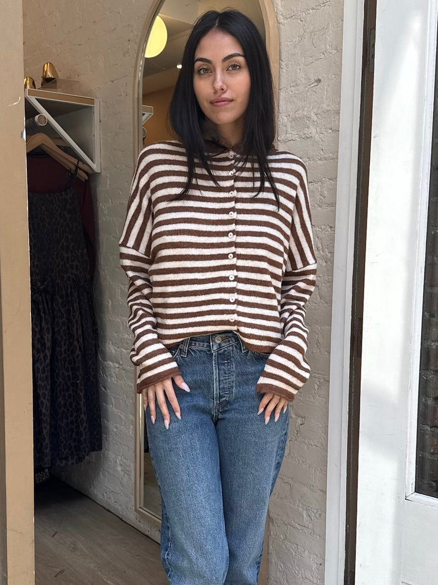 Premium Pisces Striped Cardigan - Brown & Ivory