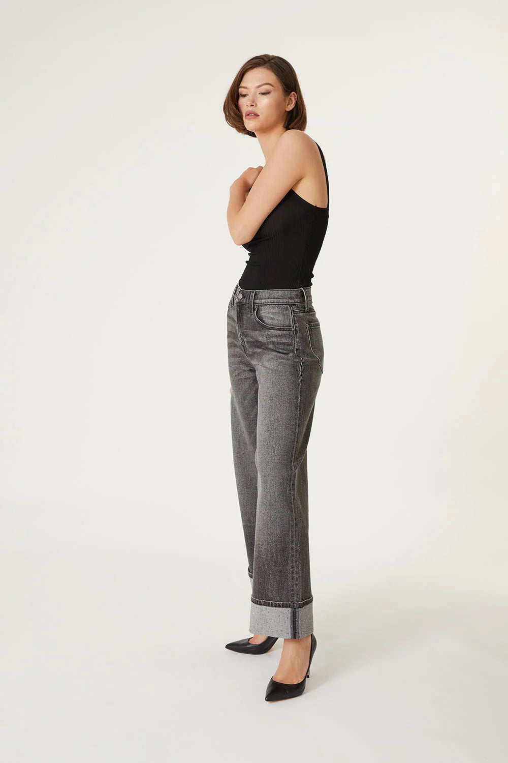 Premium Tribecca Wide Cuff Jean - Black Diamond | Retro Style & Sustainable Denim