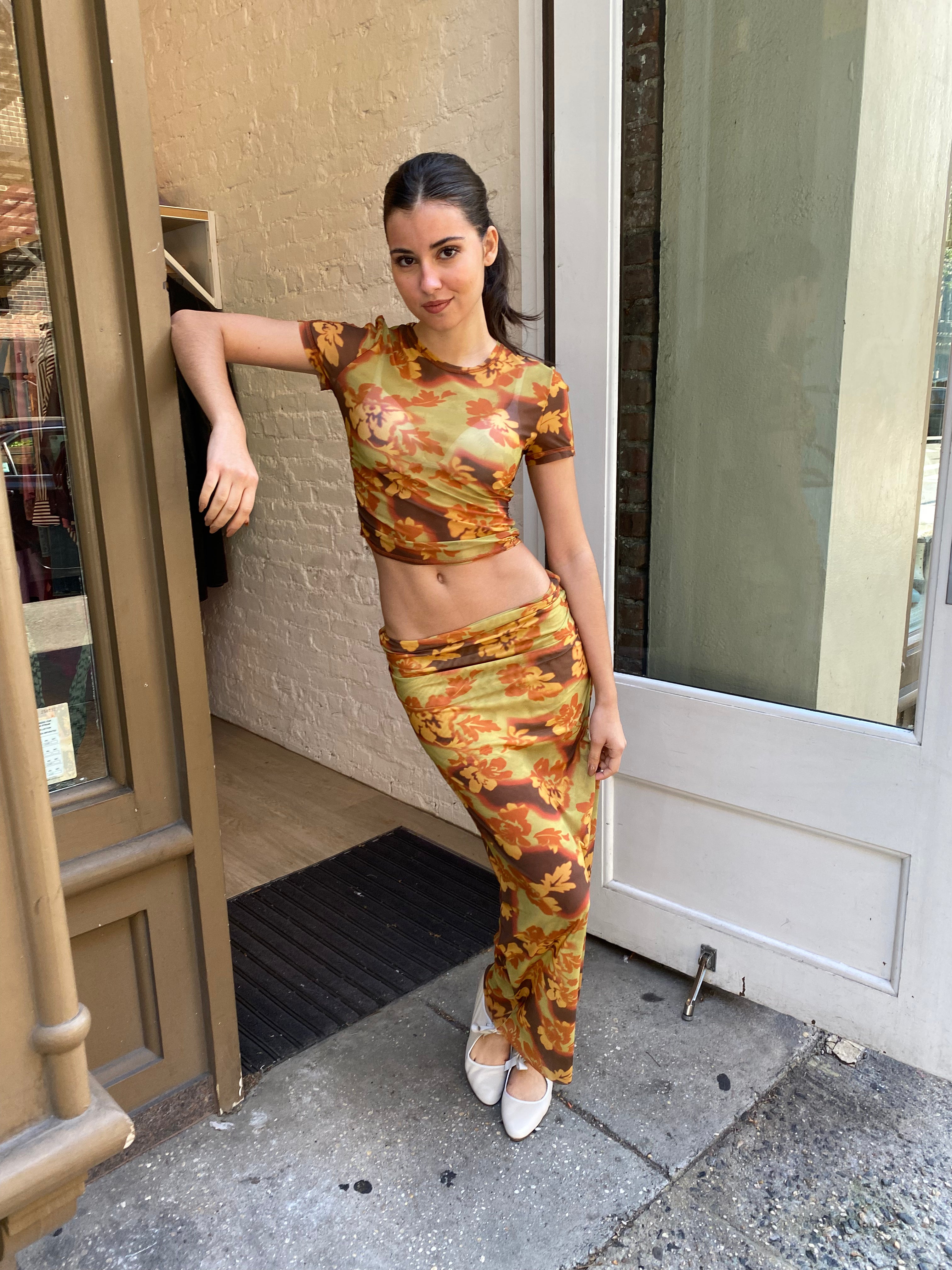 Premium Julien Maxi Skirt - Hibiscus Patch Design