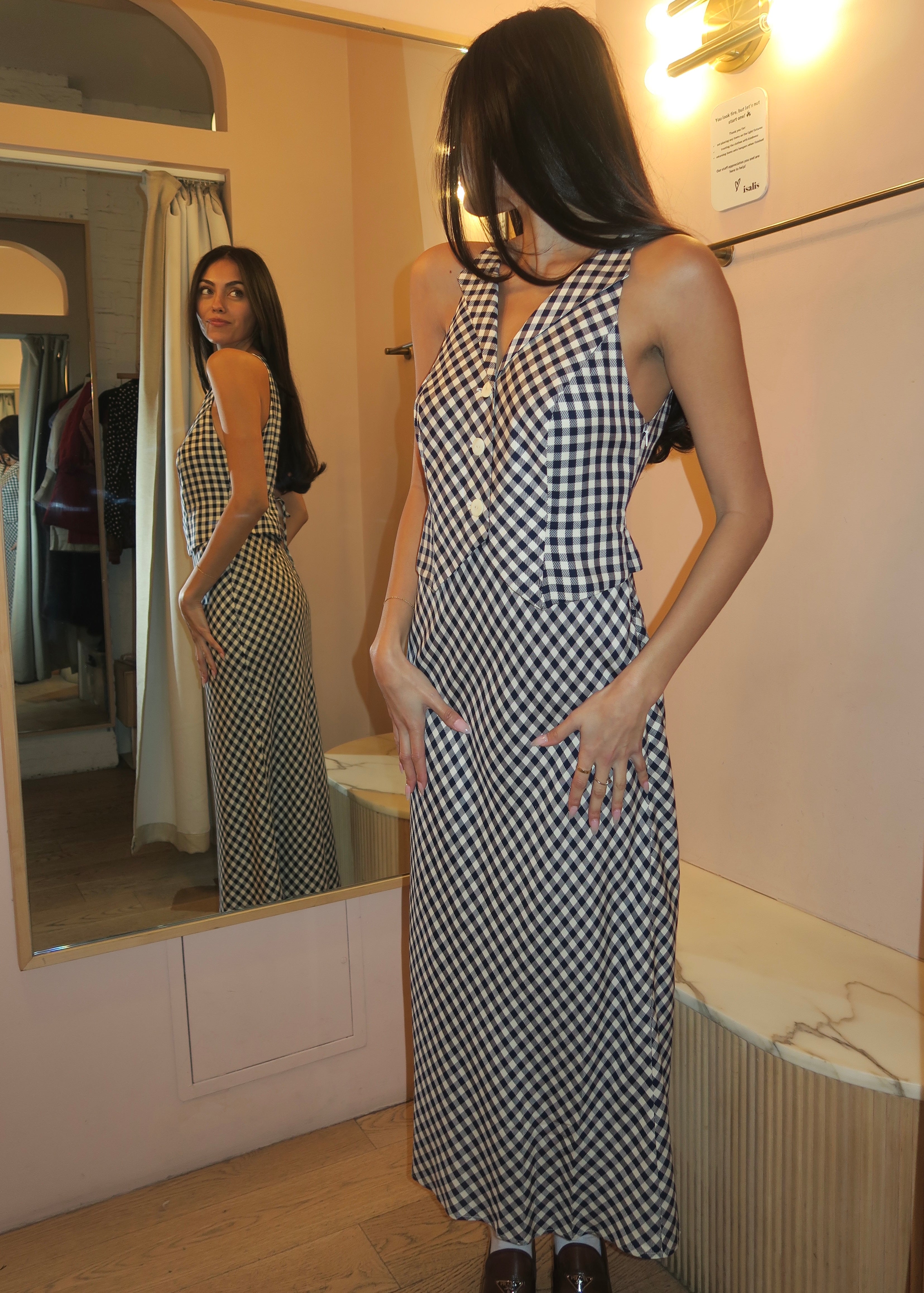 Premium Kimmy Dress: French Check Navy Elegance