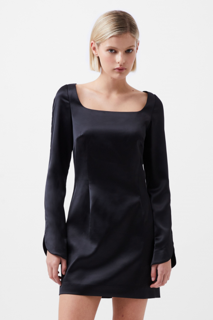 Premium Satin Split Sleeve Dress - Elegant Black