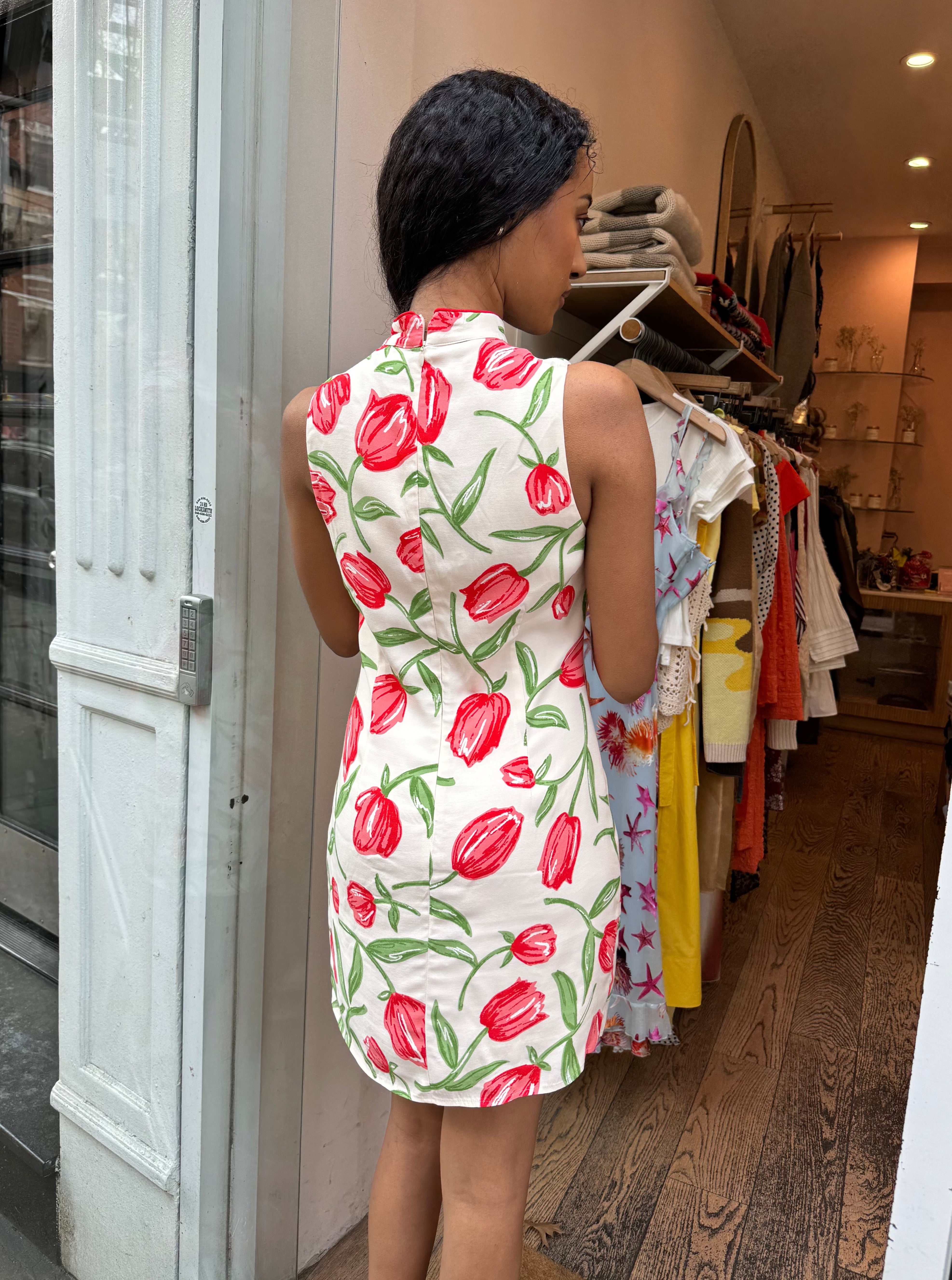Premium Aubrey Ivory Tulip Dress - Floral Elegance