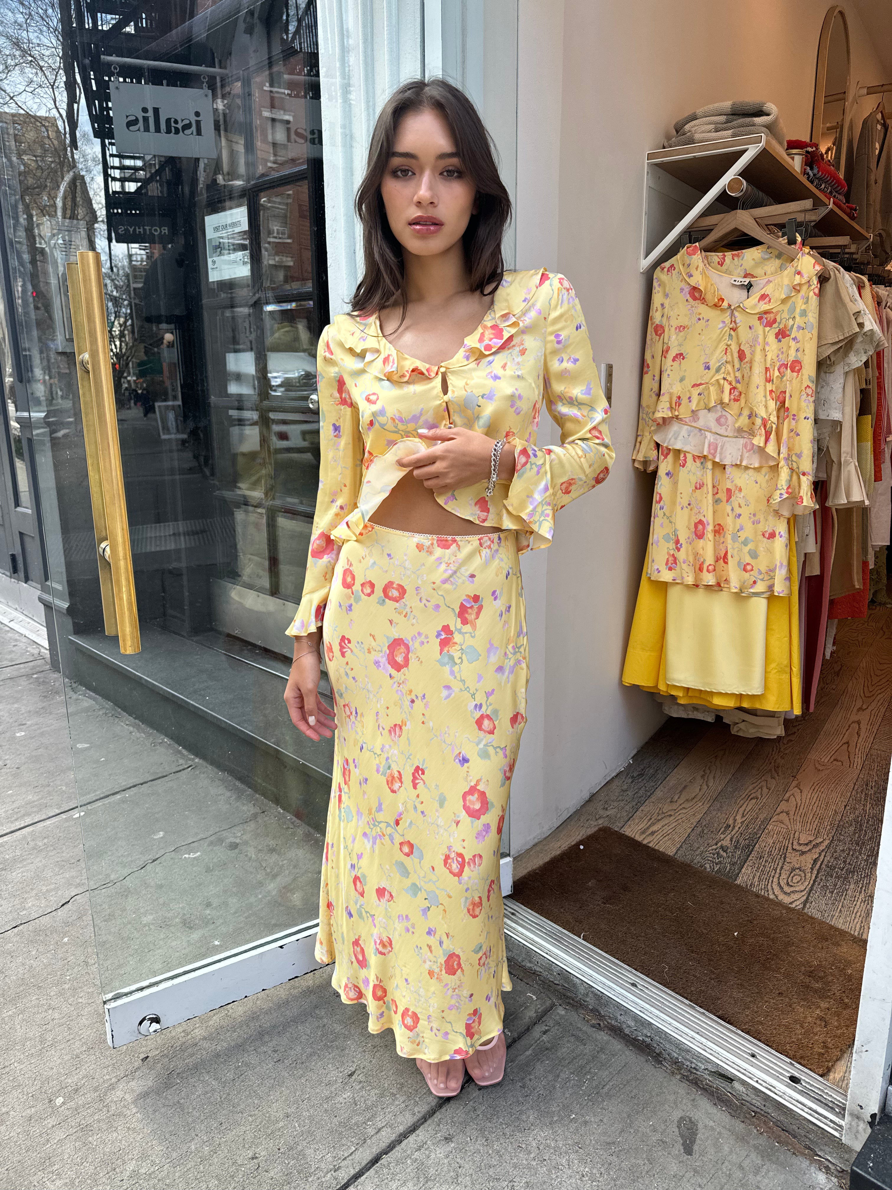 Premium Ardith Silk Skirt in Waterblossom Yellow - Ultimate Elegance
