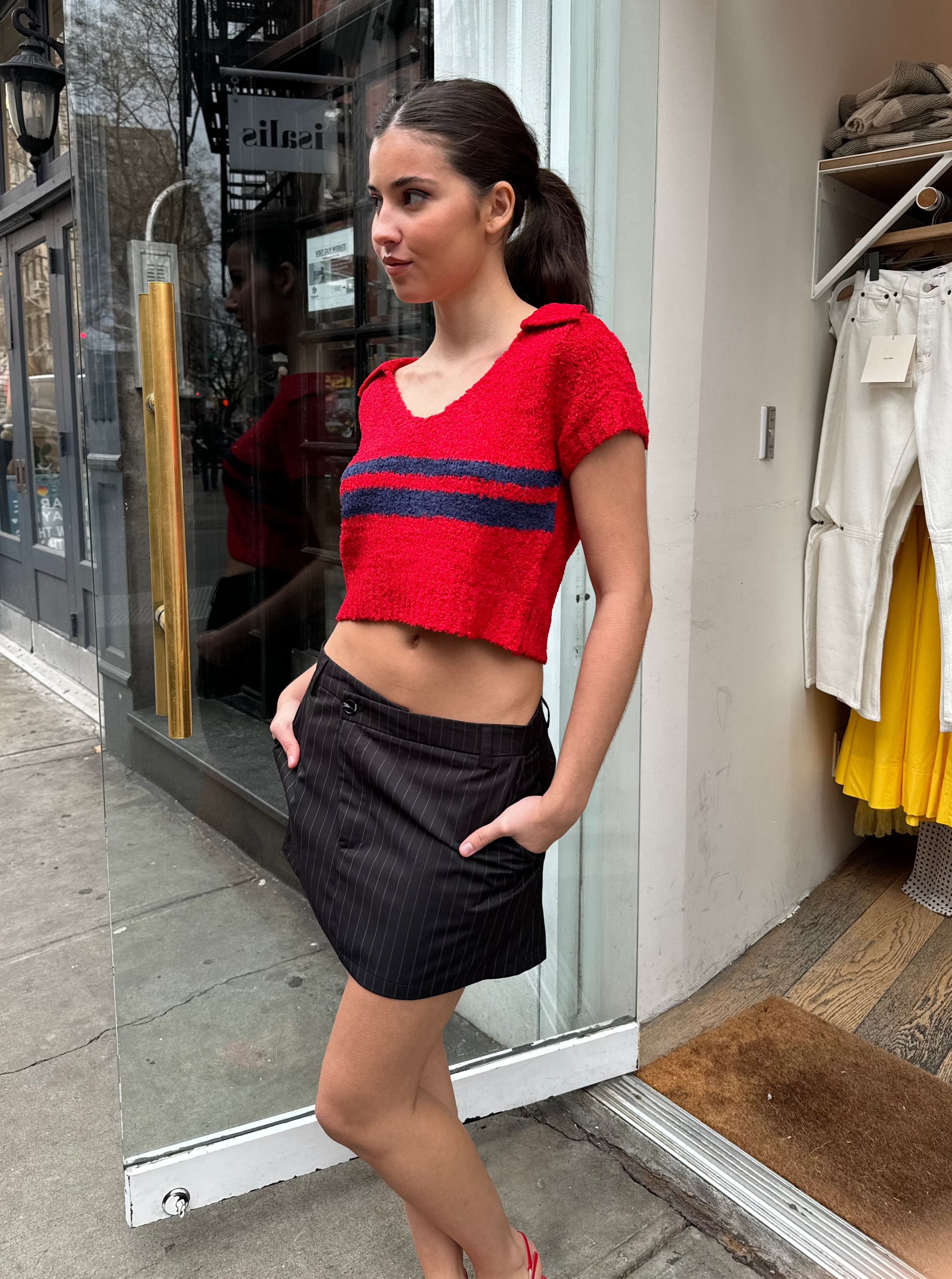 Ultimate Reese Criss Cross Mini Skirt - Black Pinstripe Edition