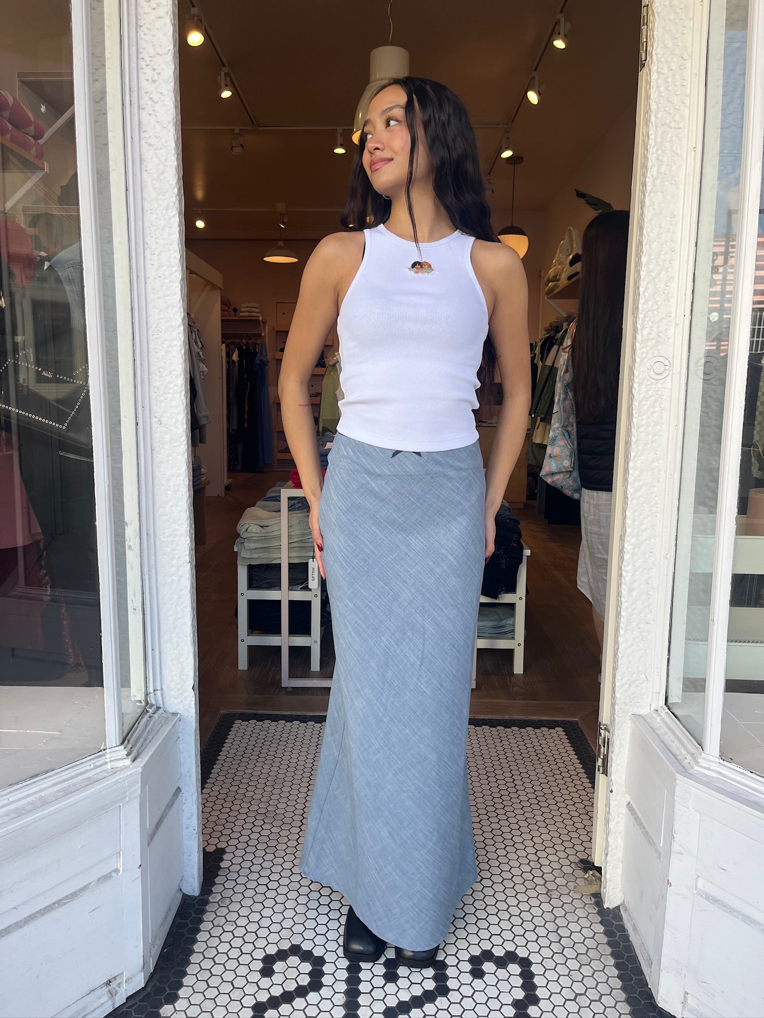 Premium Hope Maxi Skirt in Chambray - Ultimate Comfort & Style
