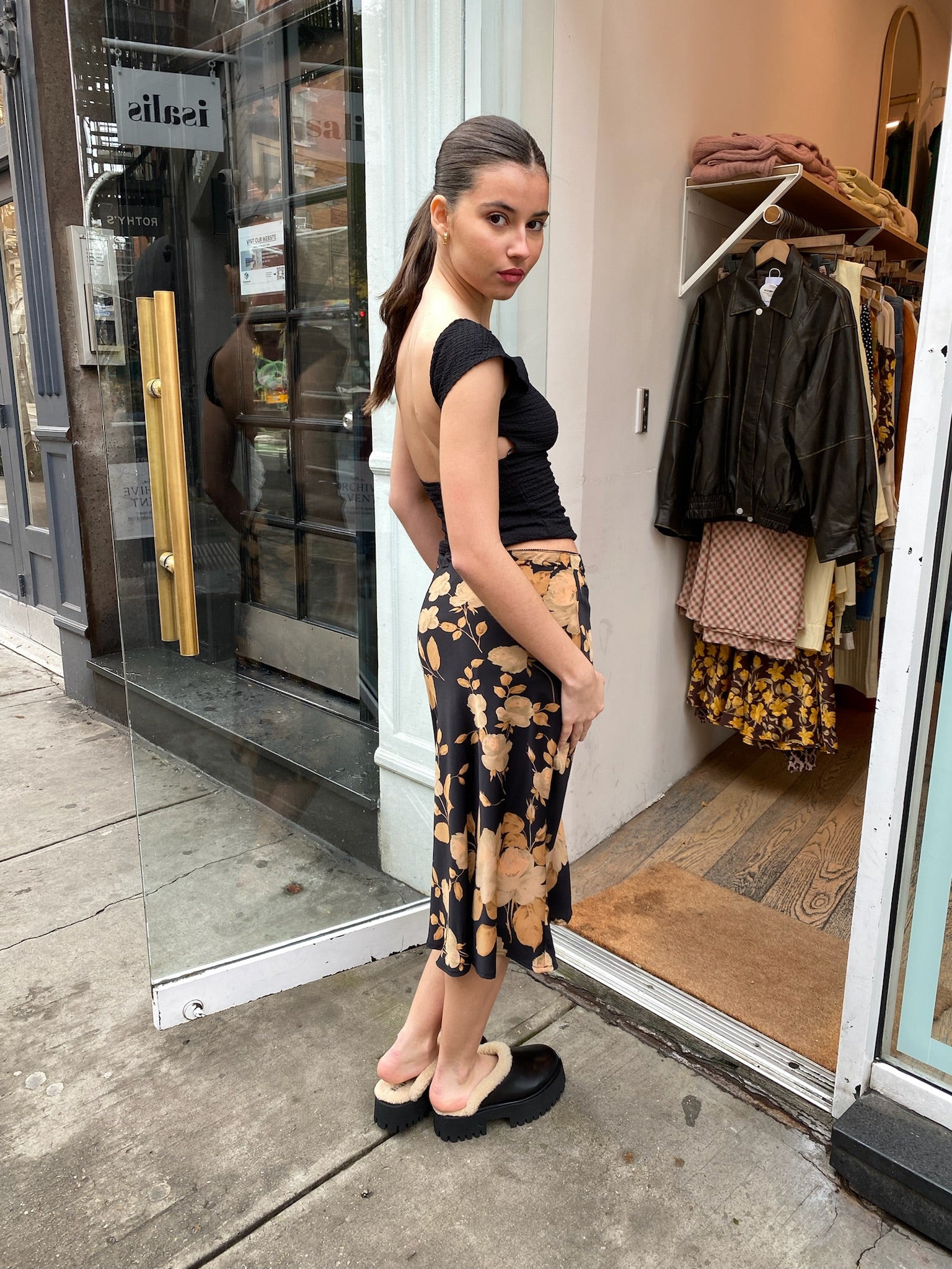 Premium Coco Maxi Skirt - Black Floral Design