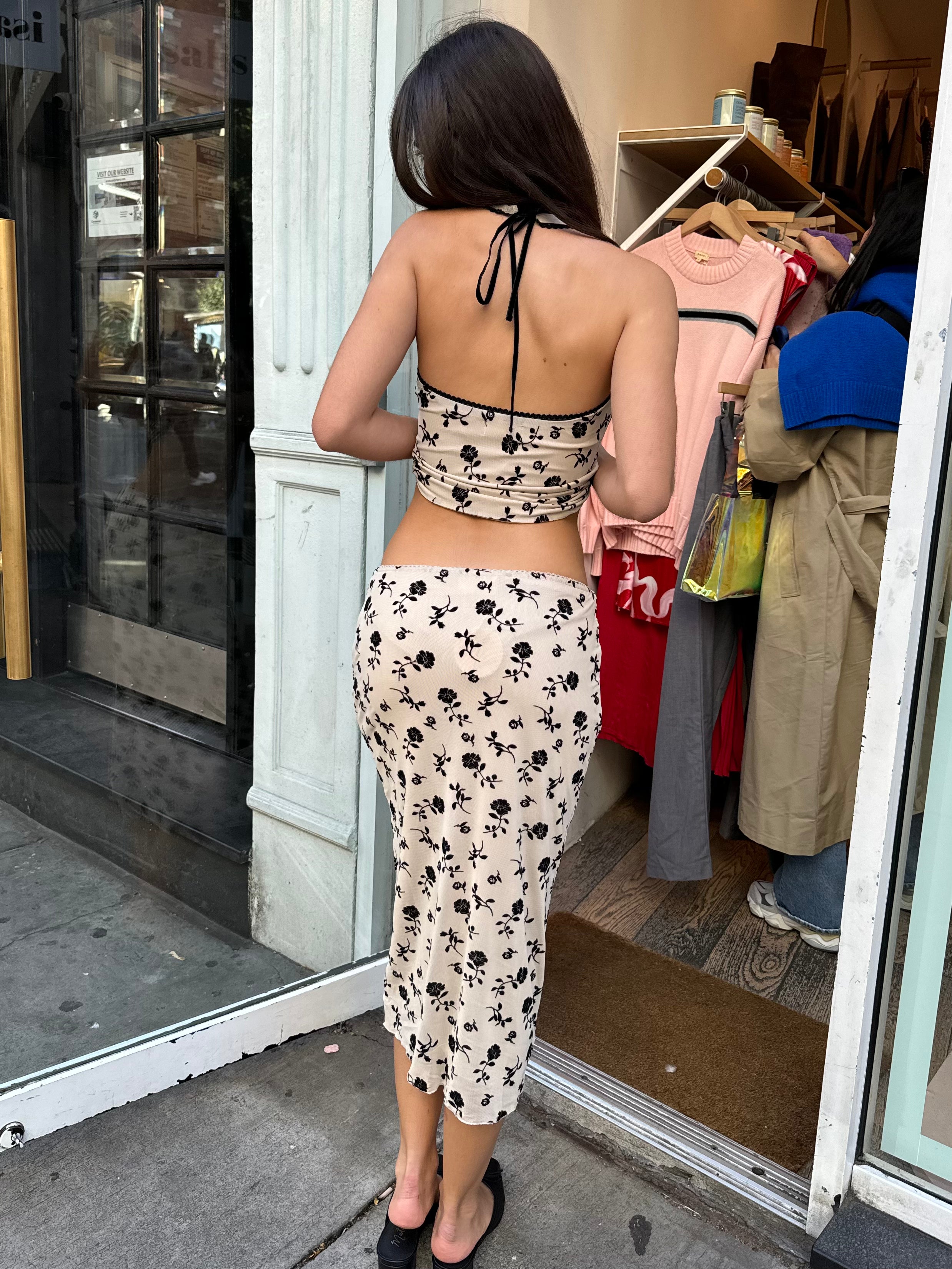 Premium Floral Cream Midi Skirt - Ultimate Comfort & Style