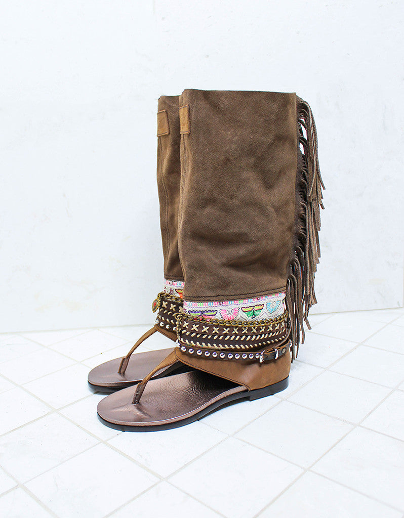 Premium Handmade Boho High Boot Sandals - Brown | Size 38 | Ultimate Comfort