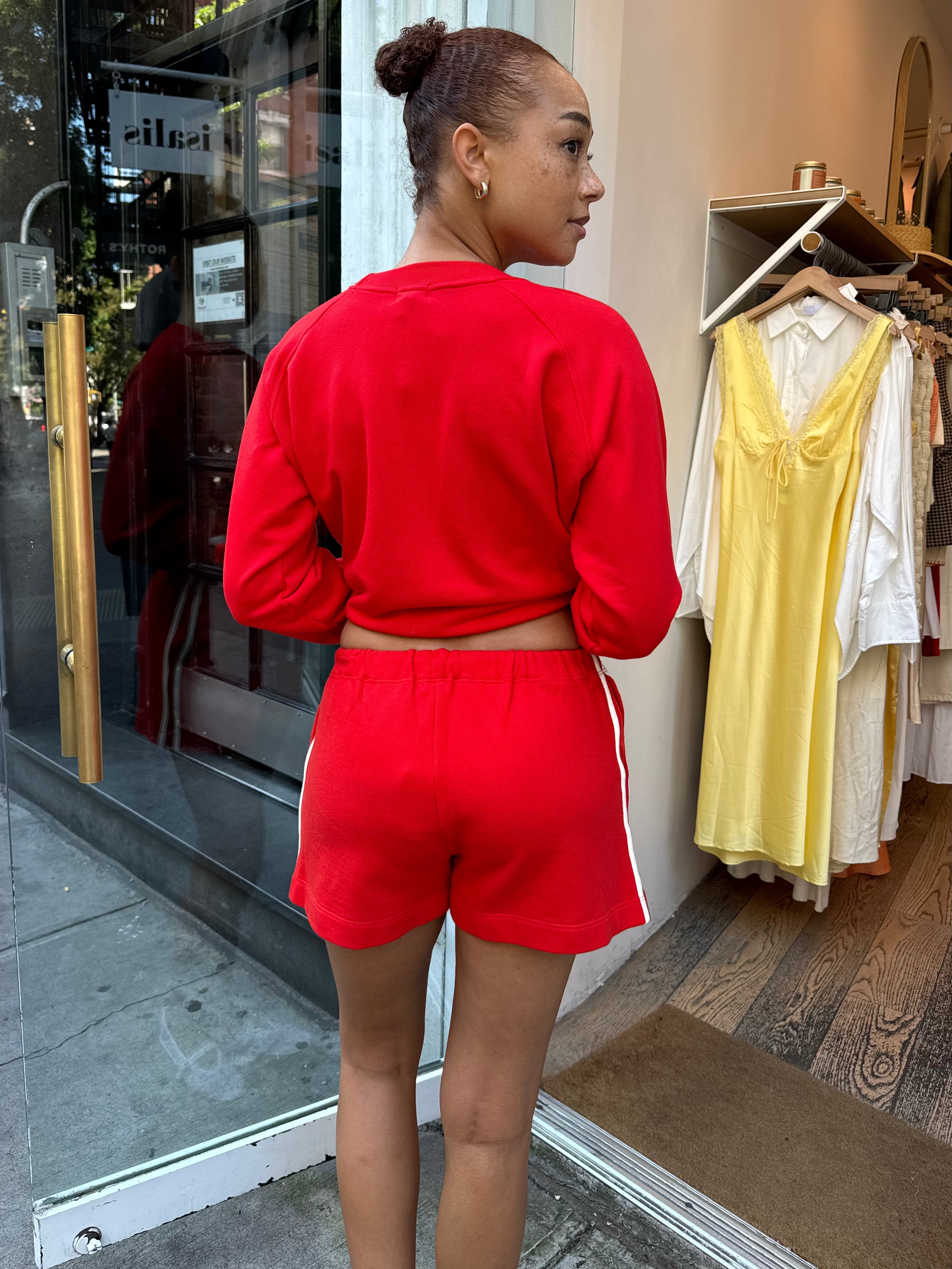 Premium Stripe Eco Terry Shorts in Tomato Red