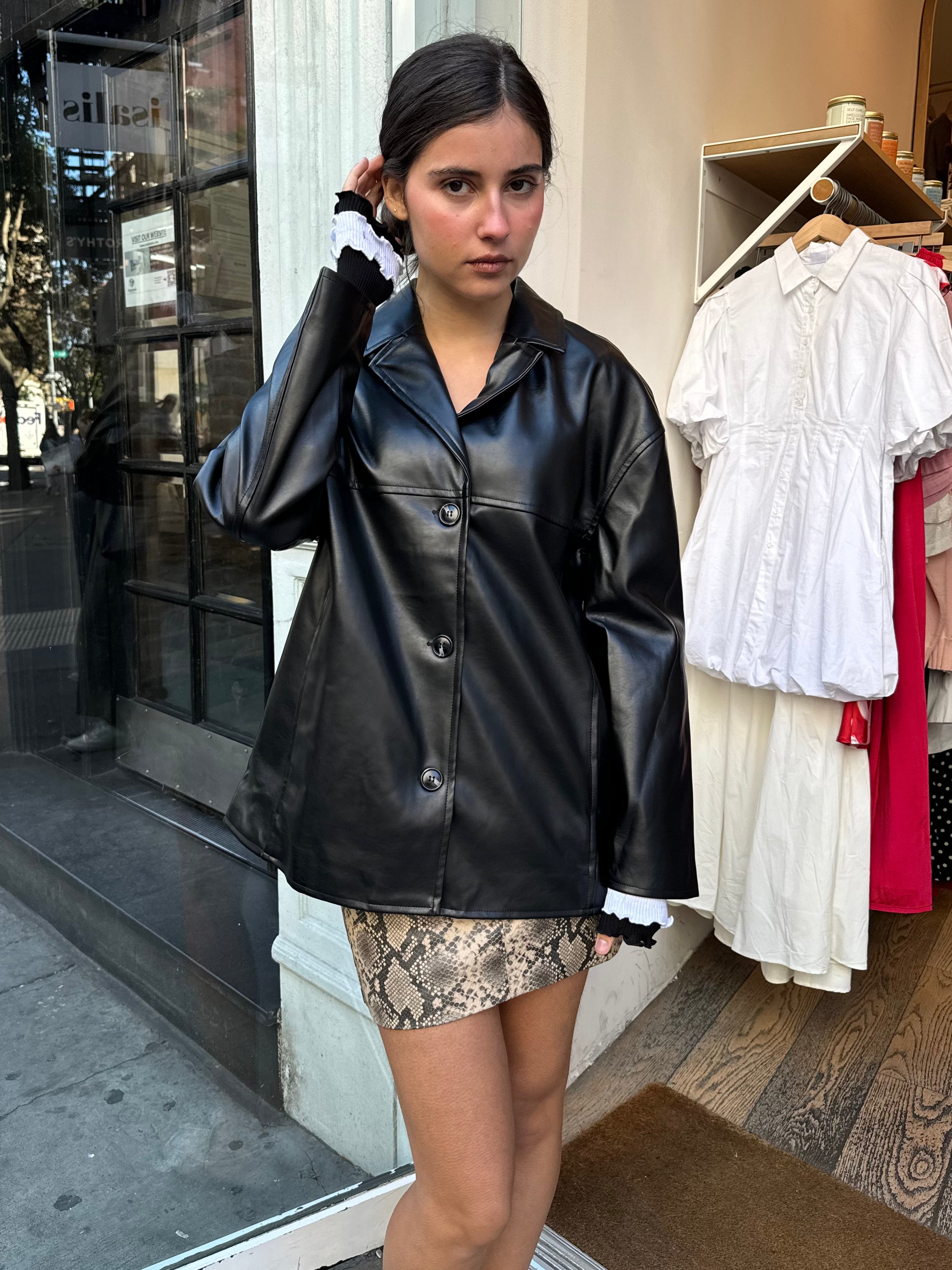 Premium Naomi Faux Leather Blazer - Ultimate Black Edition