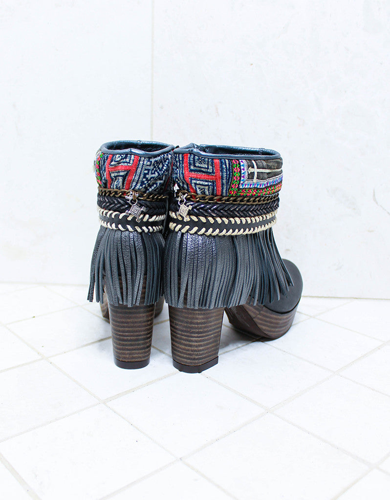 Premium Custom Boho High Heel Boots in Black | Size 40 | Handmade Luxury