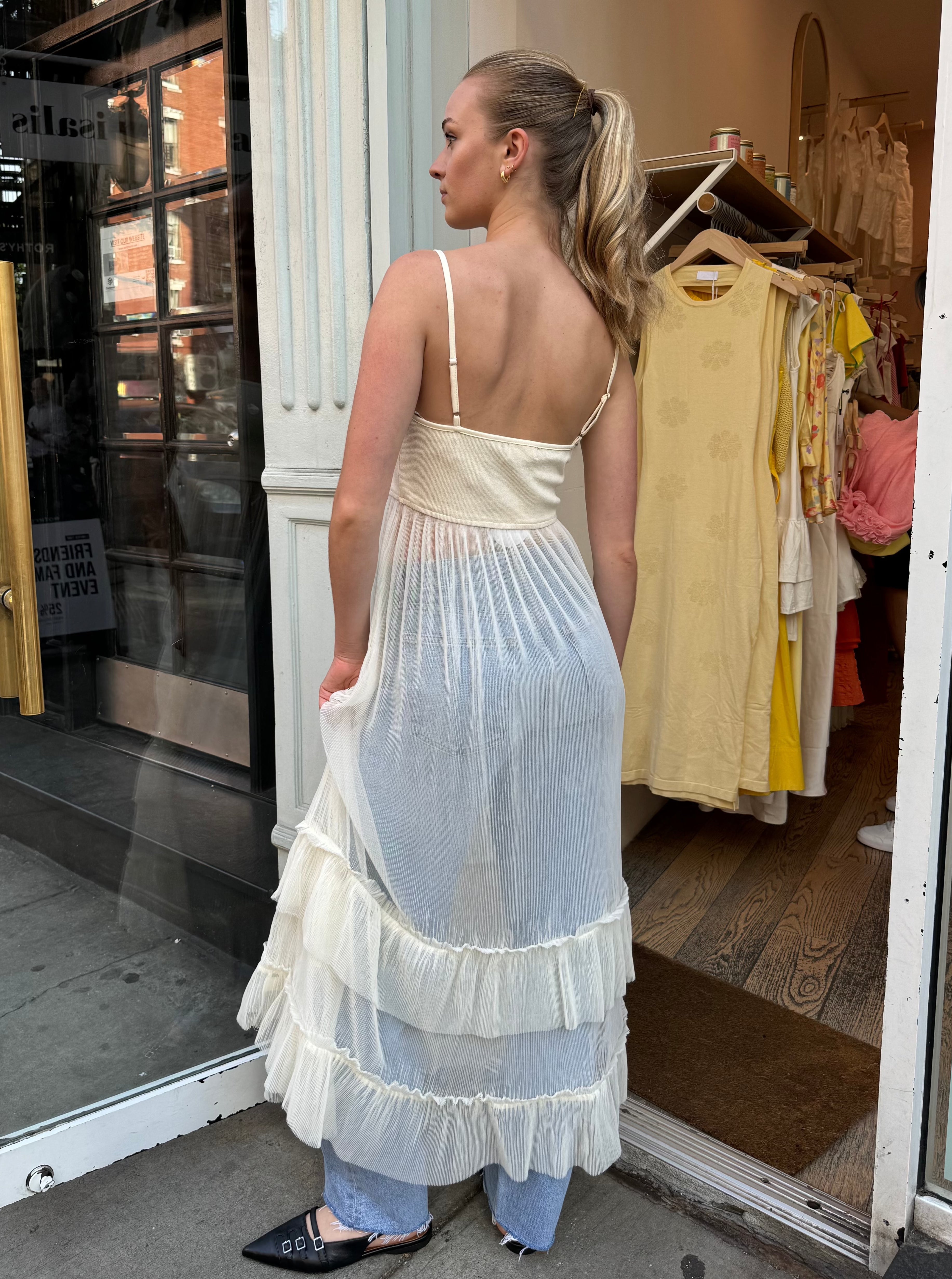 Premium Orion Mesh Maxi Dress - Cream | Elegant & Comfortable