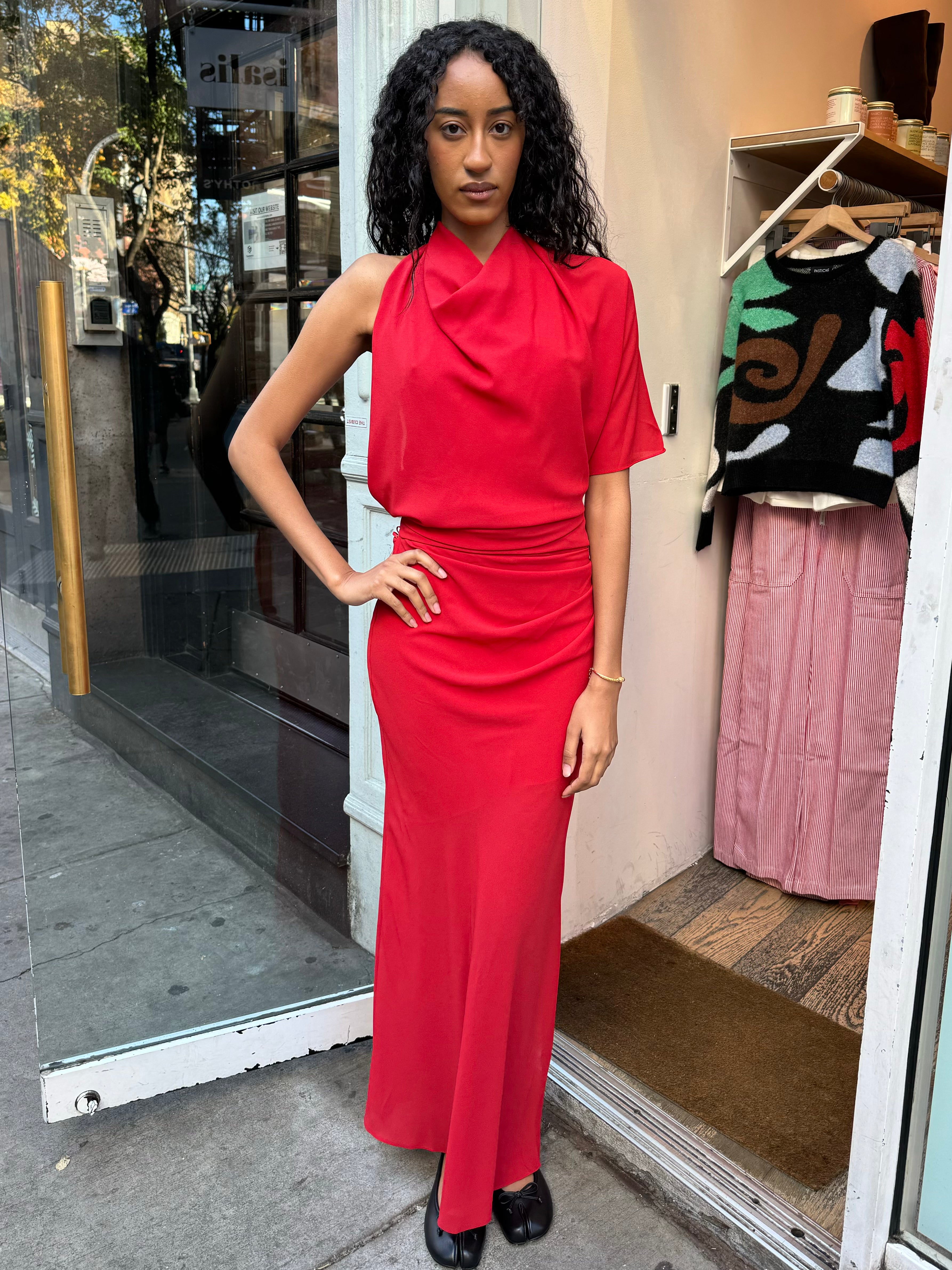 Premium Clarice Drape Dress in Rouge - Ultimate Style Upgrade
