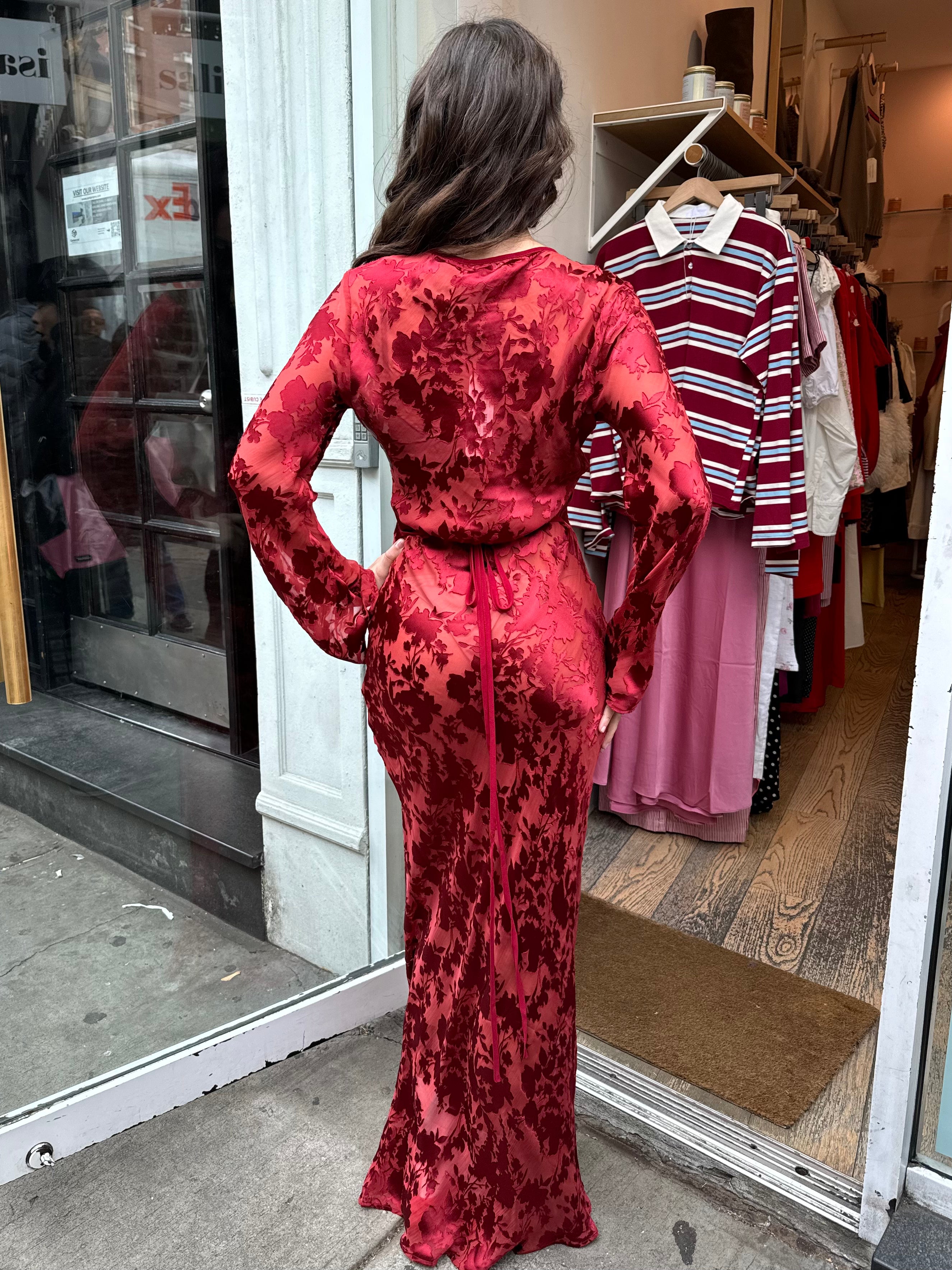 Premium Bettina Maxi Burnout Dress - Ruby Red Elegance