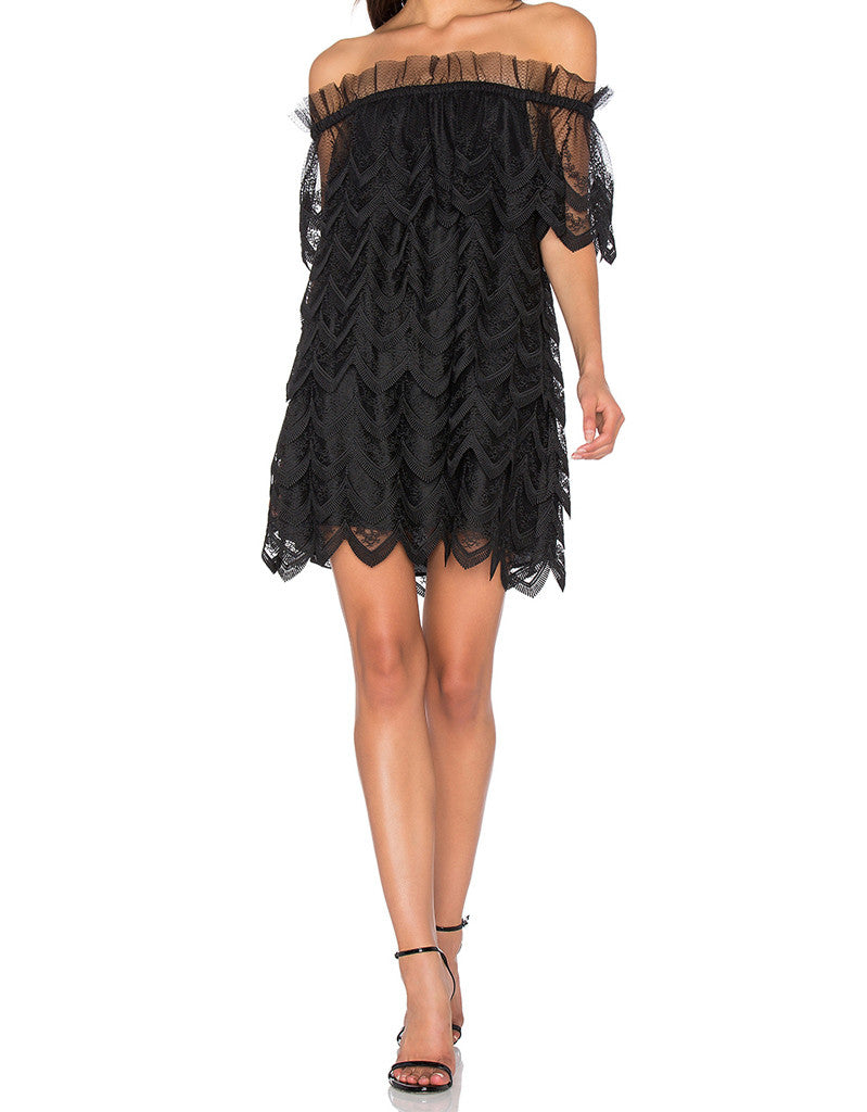 Premium Alexis Ali Off-the-Shoulder Black Lace Dress