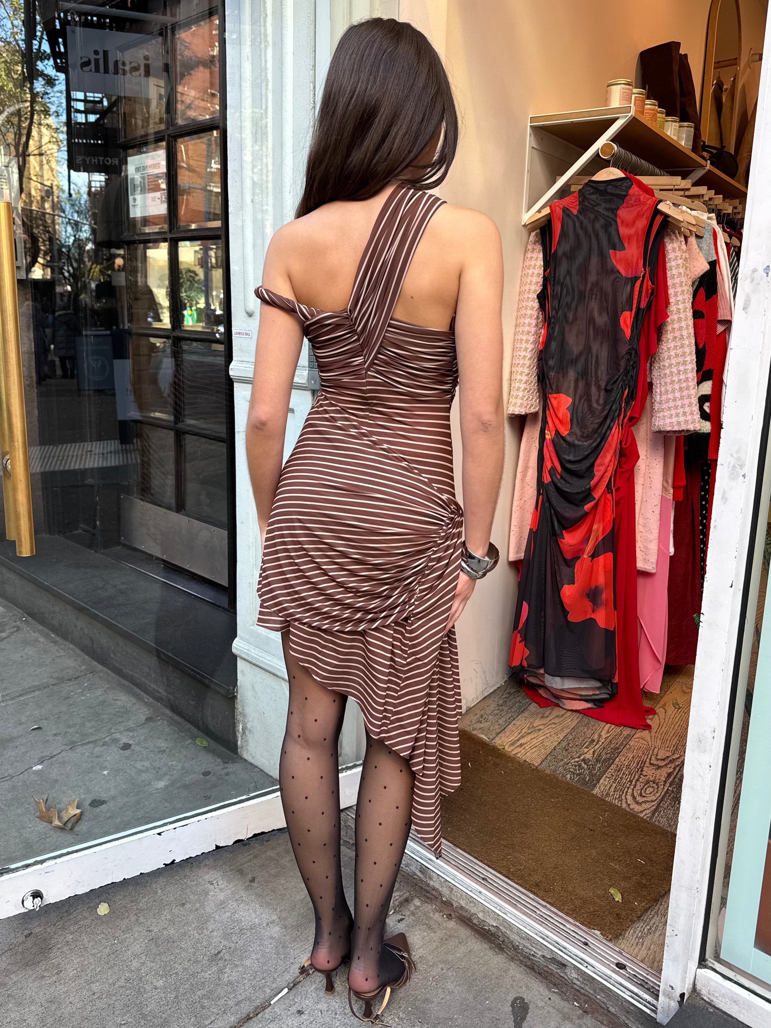 Premium Izel Dress - Cocoa Ecu Stripe