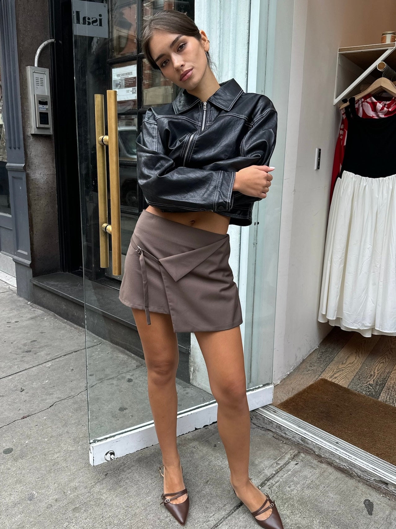 Premium Nora Wrap Mini Skirt in Taupe - Upgrade Your Style