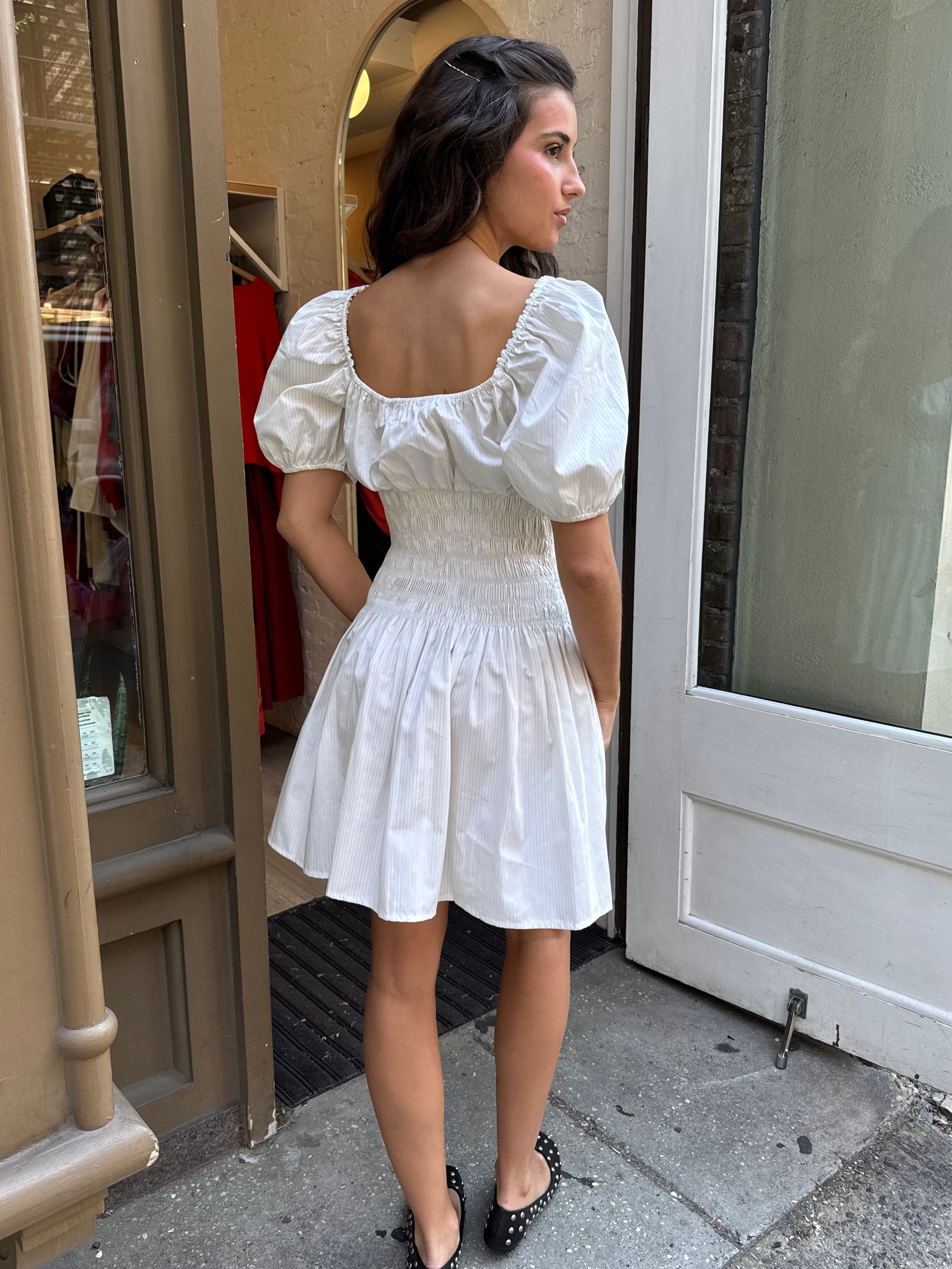 Premium Aya Mini Dress - Cream Pinstripe Elegance