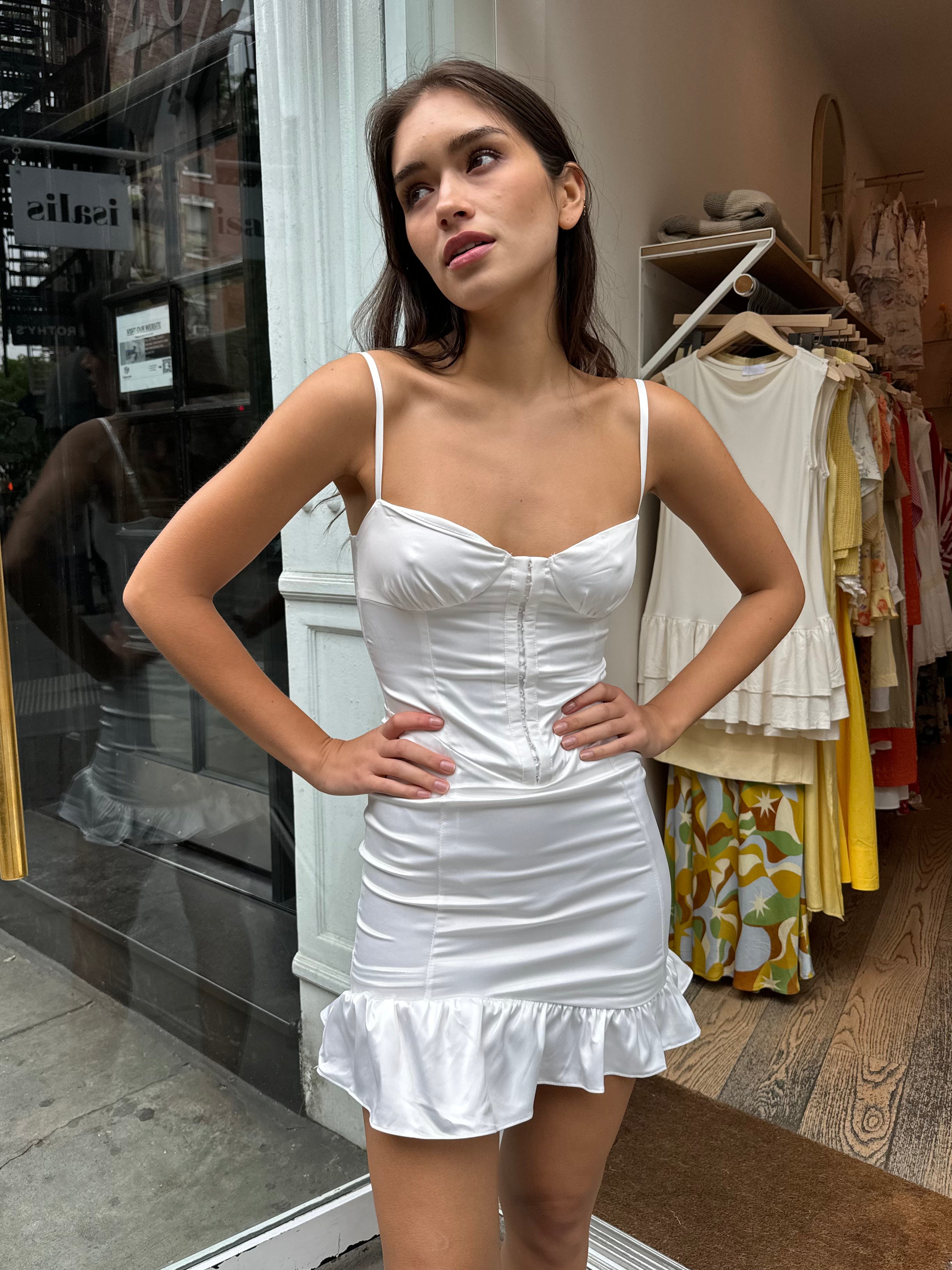Premium Gio Corset Mini Dress - Ultimate White Elegance