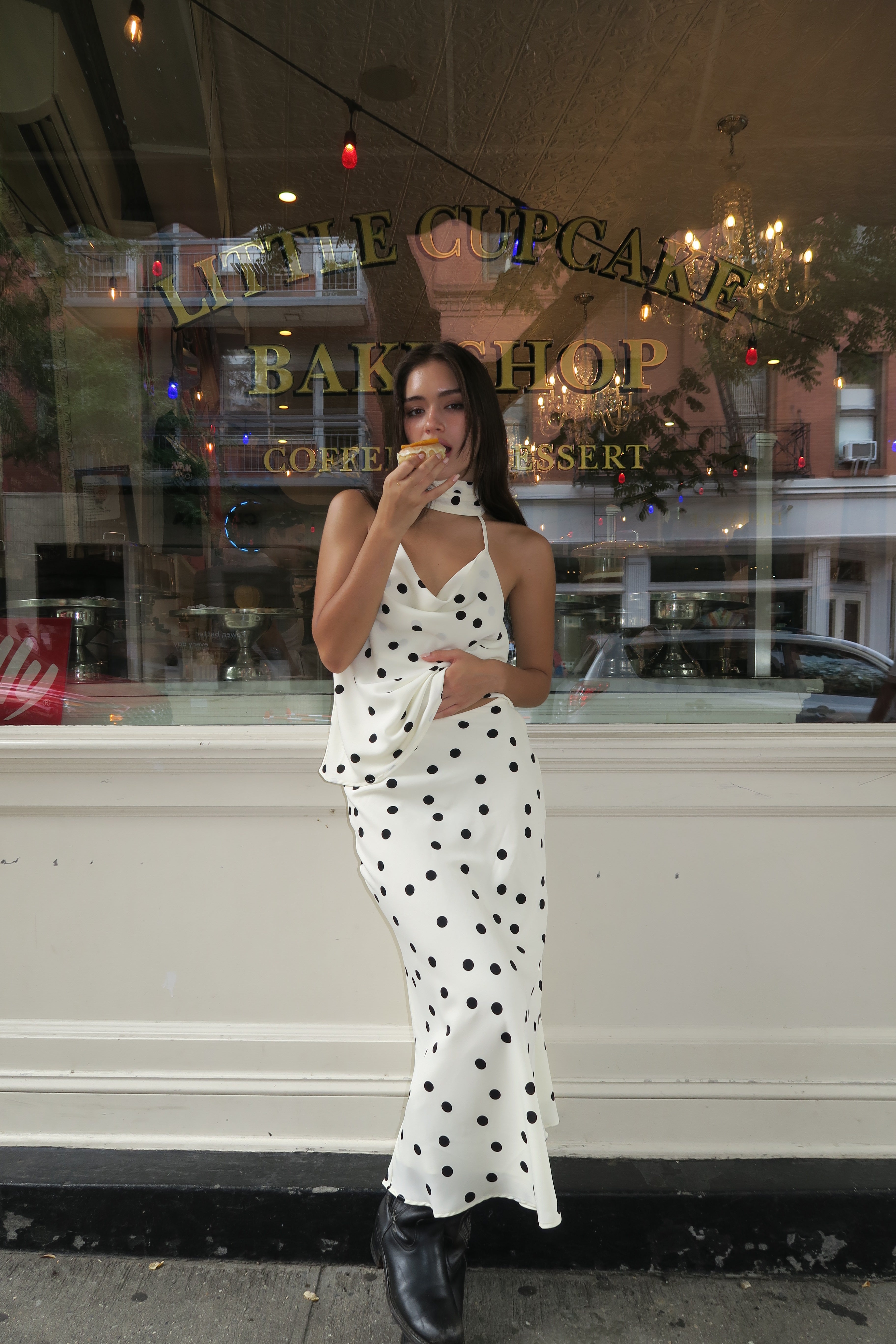 Premium Sutro Maxi Skirt - White Black Dot
