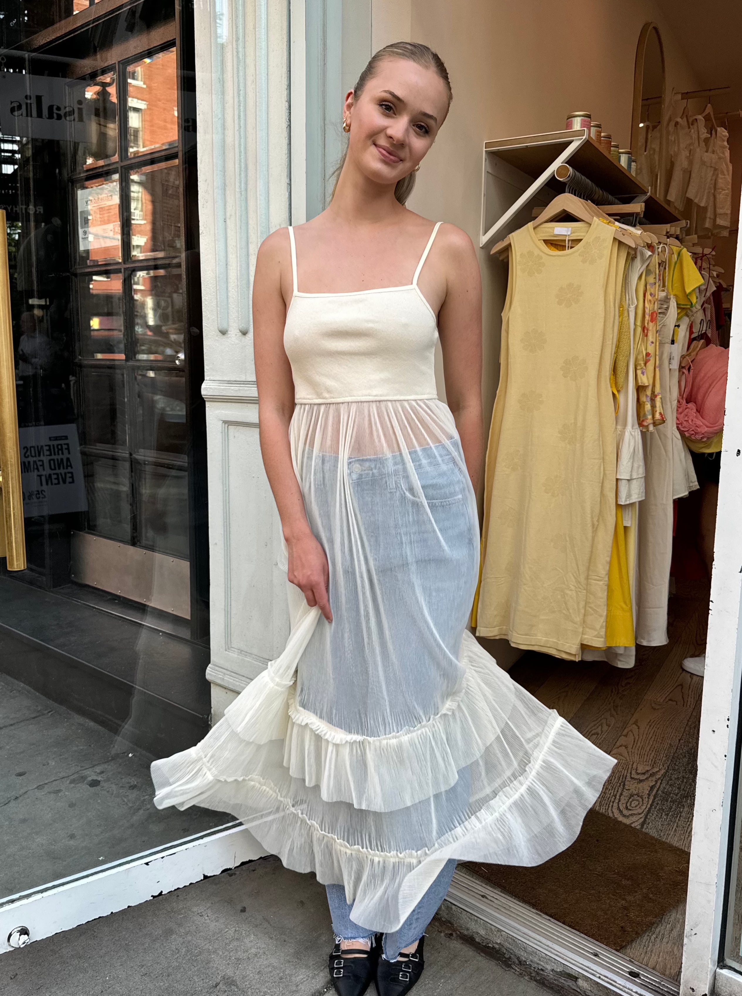 Premium Orion Mesh Maxi Dress - Cream | Elegant & Comfortable