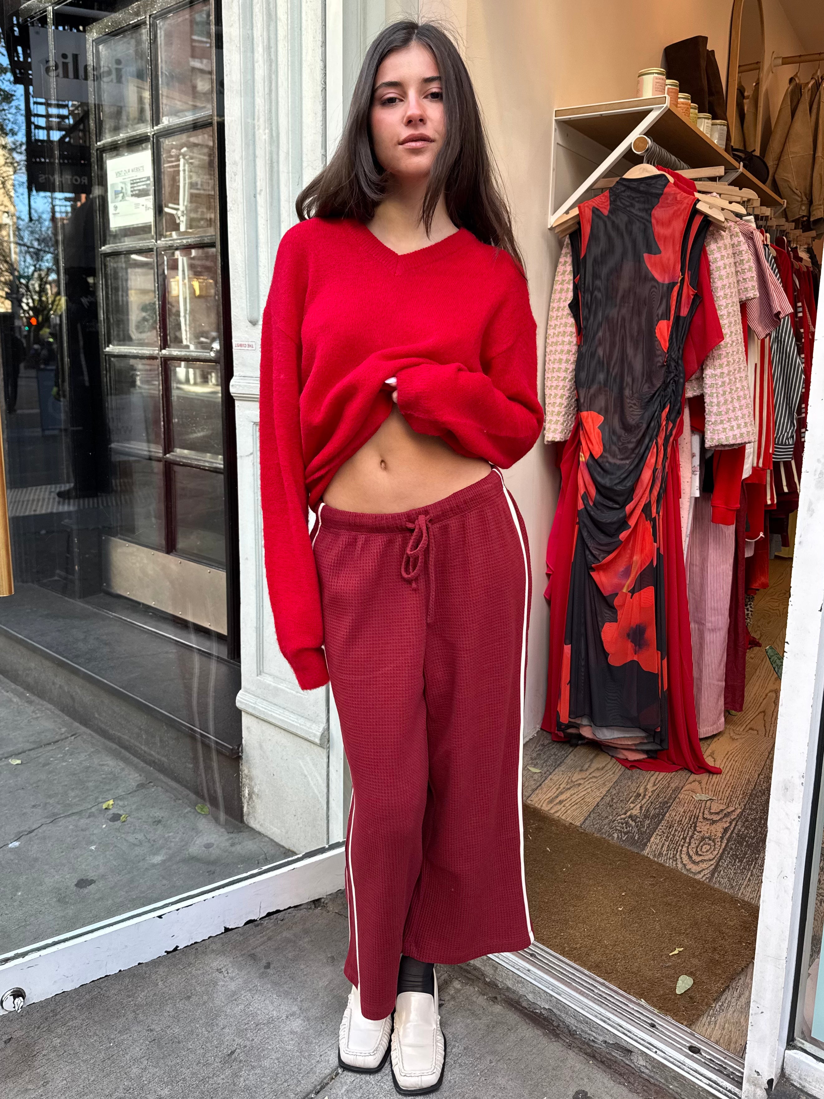 Premium Shea Cropped Waffle Pants in Maroon - Ultimate Comfort & Style