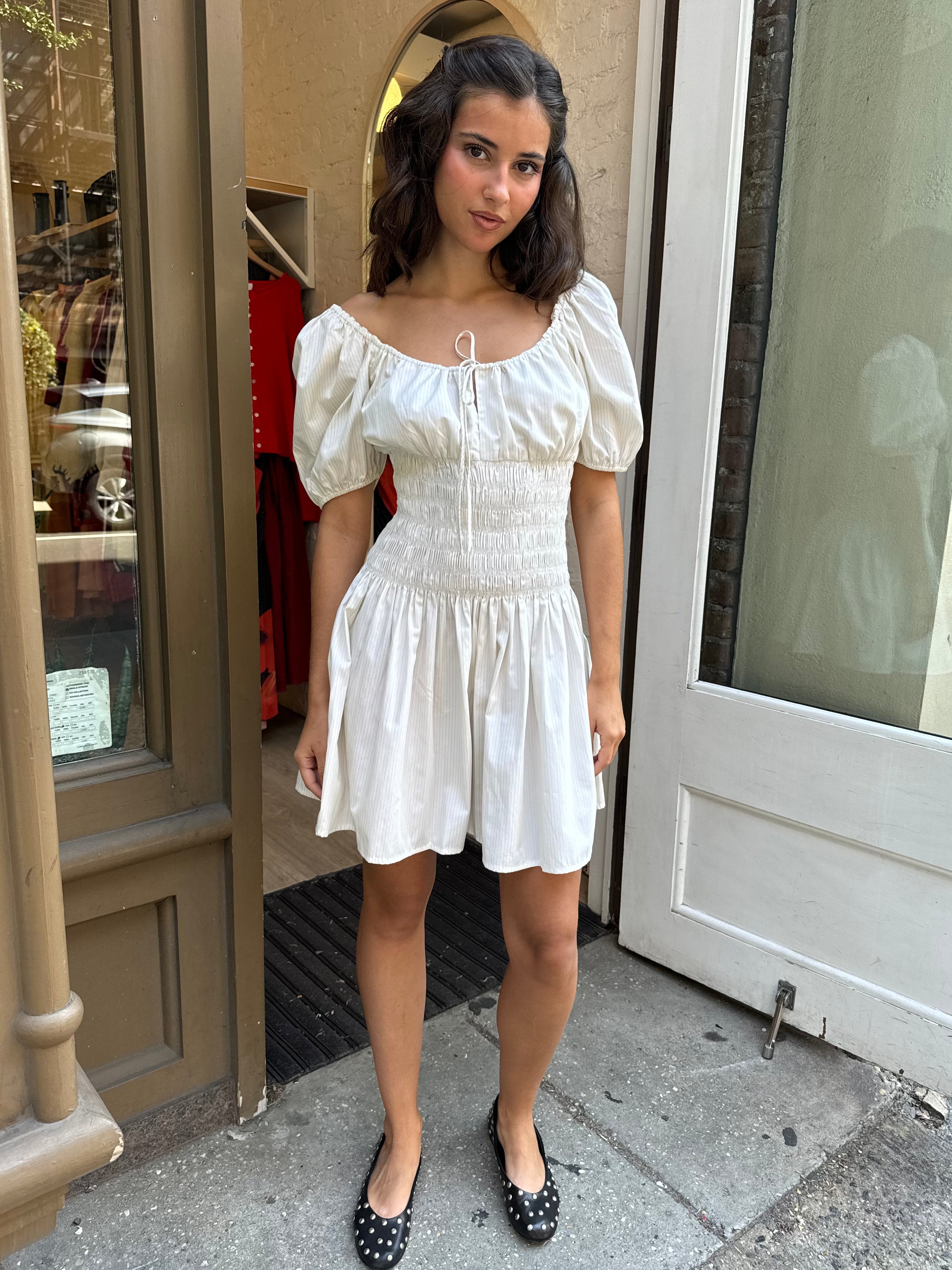 Premium Aya Mini Dress - Cream Pinstripe Elegance