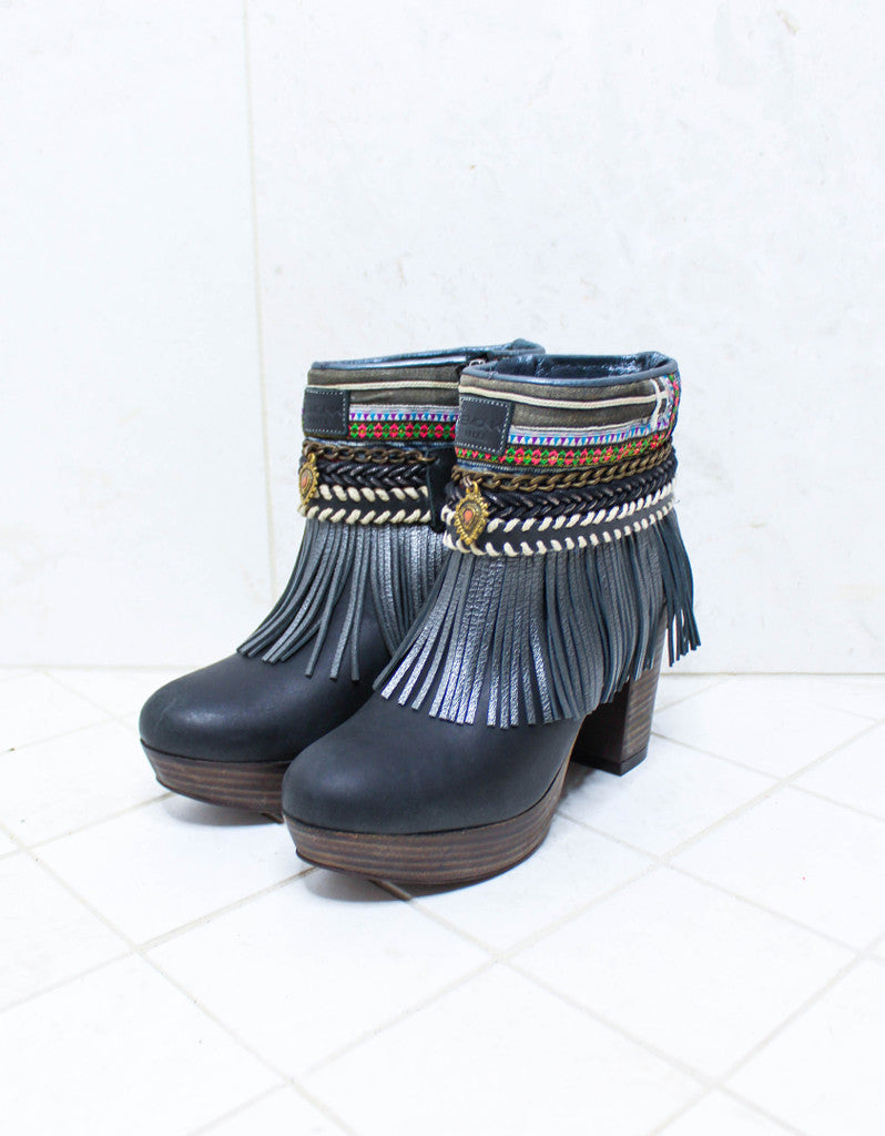 Premium Custom Boho High Heel Boots in Black | Size 40 | Handmade Luxury