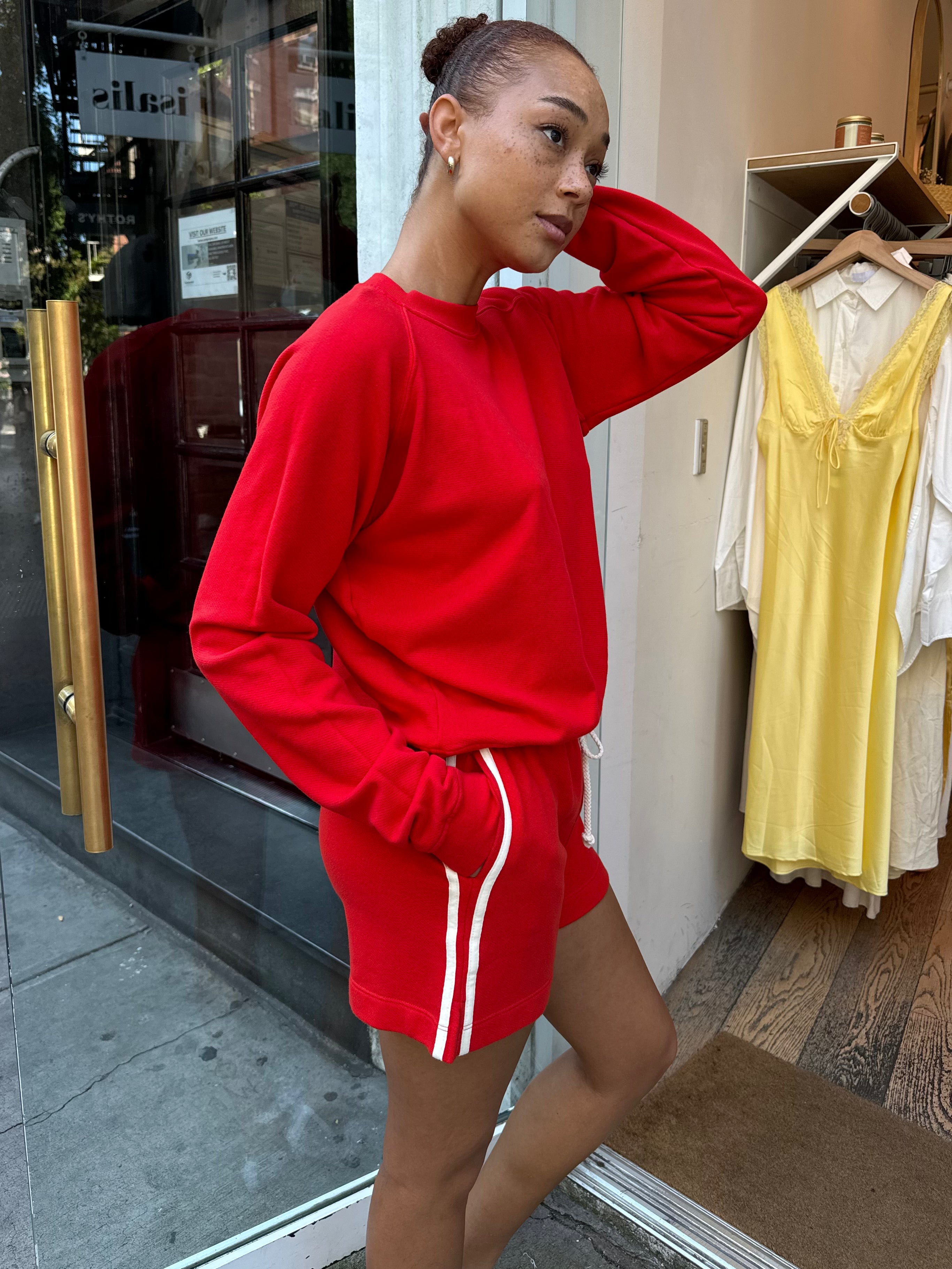 Premium Stripe Eco Terry Shorts in Tomato Red