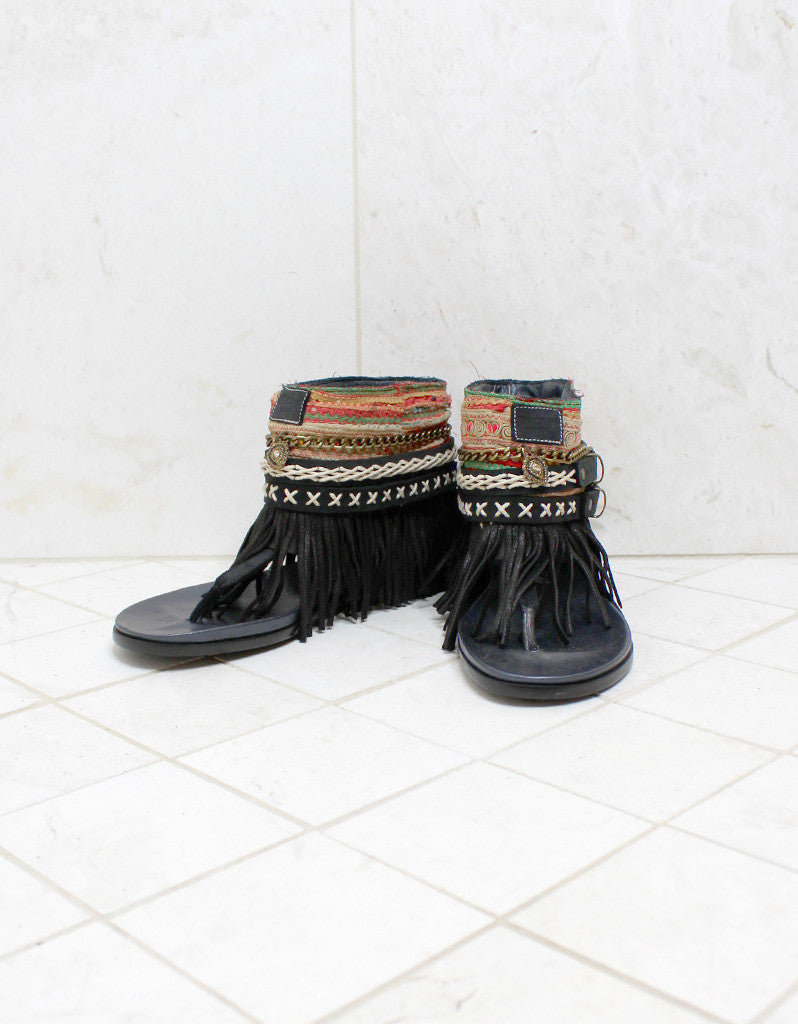 Premium Handmade Boho Sandals in Black | Custom Size 39
