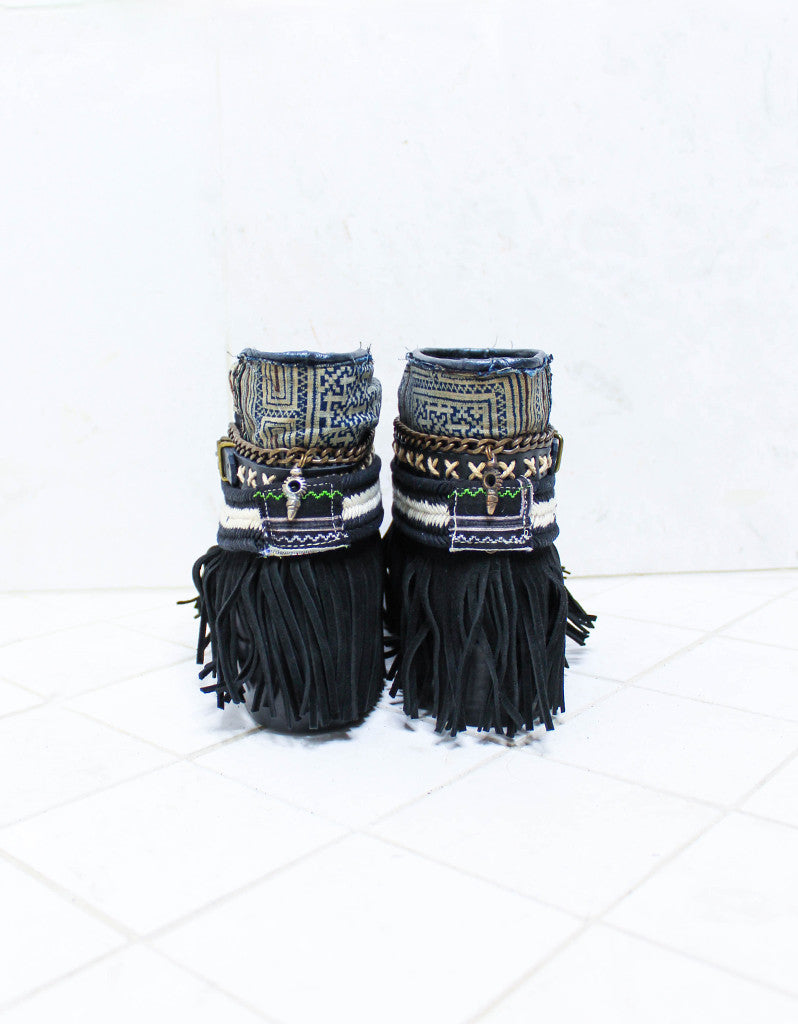 Premium Handmade Boho Boots in Black | Size 40 | Unique & Customizable